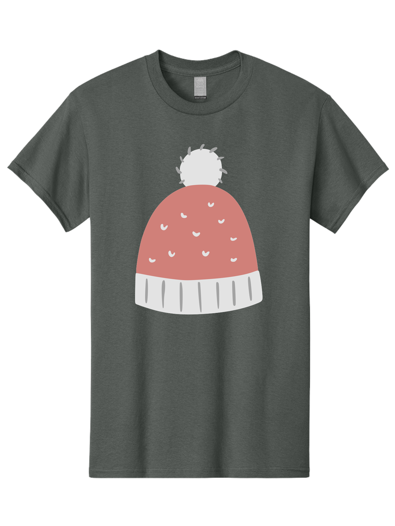 Pink-Beanie Men'S Graphic Tee, 100% Cotton, Comfortable Casual Summer Wear, Machine Washable, Winter Hat, Beanie With Pom-Pom, Pink And White, Festive Fashion, Cold Weather Accessory, Trendy Headwear, Winter Clothing Aac072