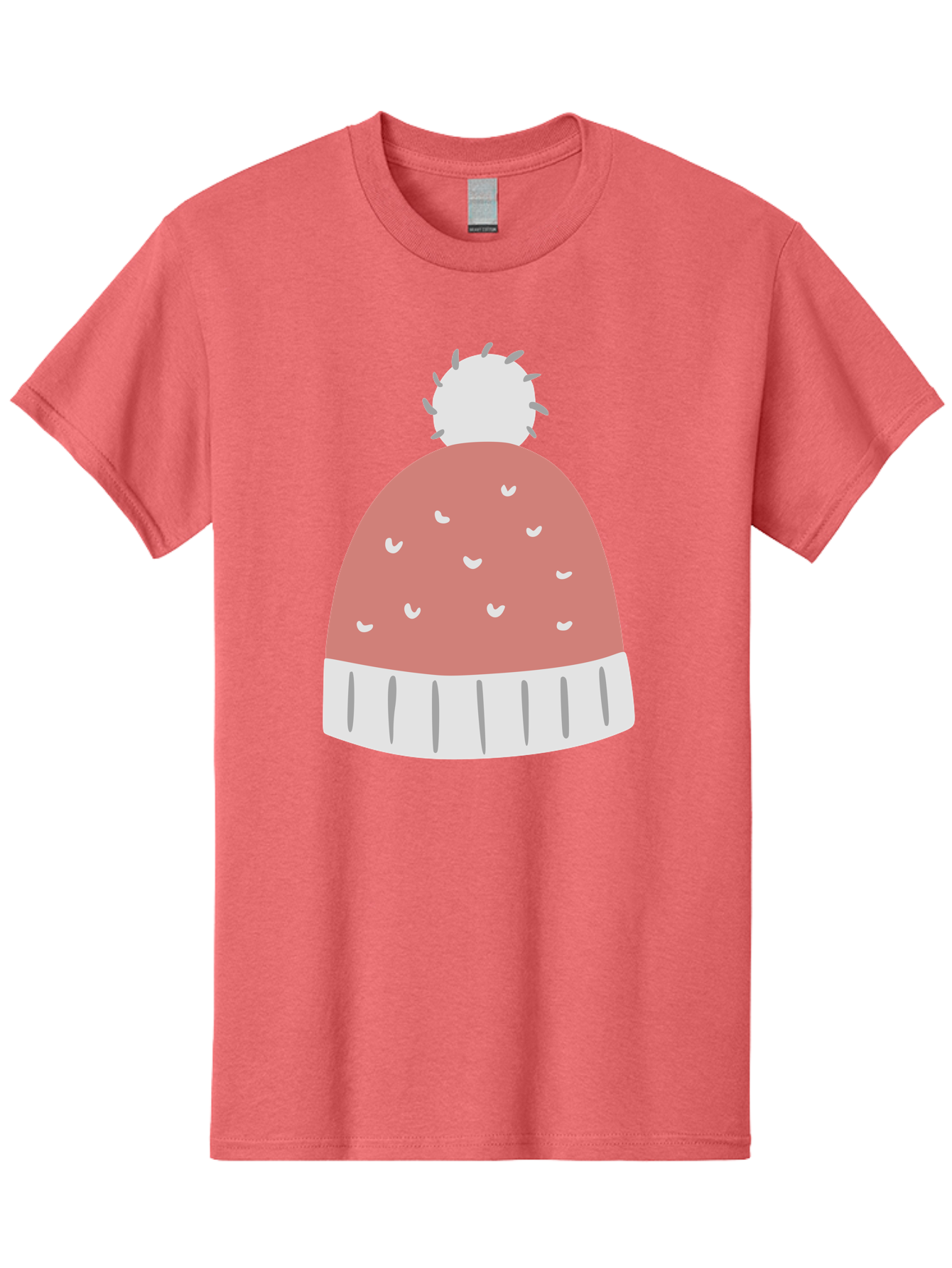 Pink-Beanie Men'S Graphic Tee, 100% Cotton, Comfortable Casual Summer Wear, Machine Washable, Winter Hat, Beanie With Pom-Pom, Pink And White, Festive Fashion, Cold Weather Accessory, Trendy Headwear, Winter Clothing Aac072