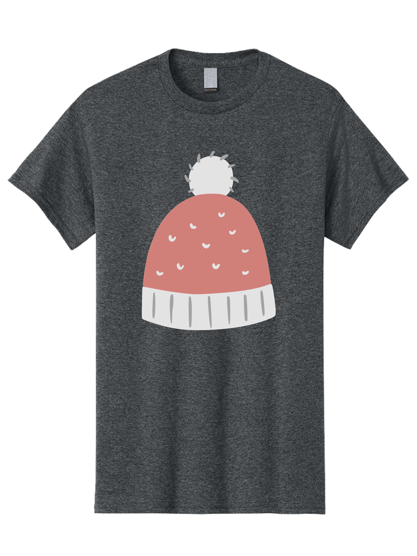 Pink-Beanie Men'S Graphic Tee, 100% Cotton, Comfortable Casual Summer Wear, Machine Washable, Winter Hat, Beanie With Pom-Pom, Pink And White, Festive Fashion, Cold Weather Accessory, Trendy Headwear, Winter Clothing Aac072