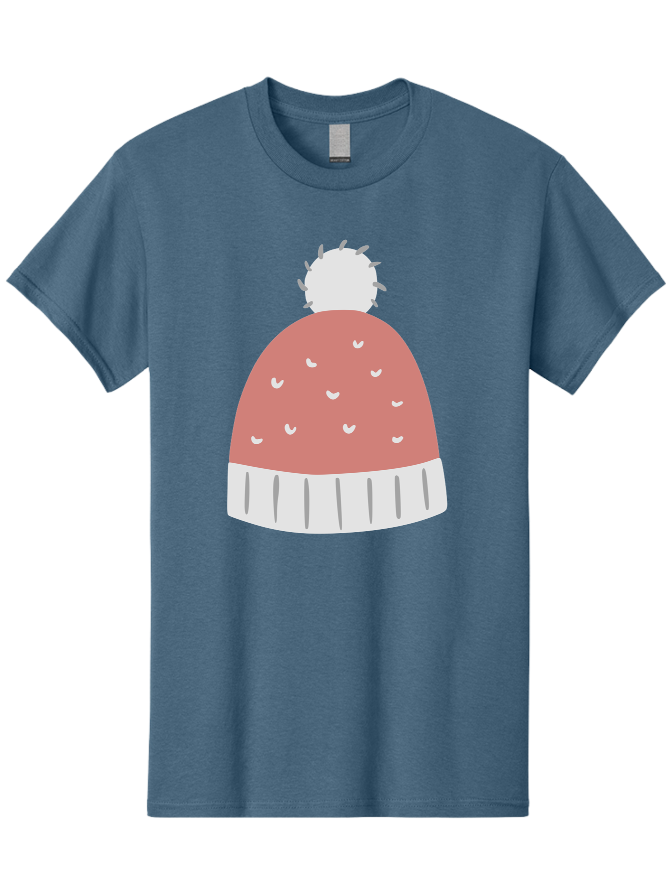 Pink-Beanie Men'S Graphic Tee, 100% Cotton, Comfortable Casual Summer Wear, Machine Washable, Winter Hat, Beanie With Pom-Pom, Pink And White, Festive Fashion, Cold Weather Accessory, Trendy Headwear, Winter Clothing Aac072