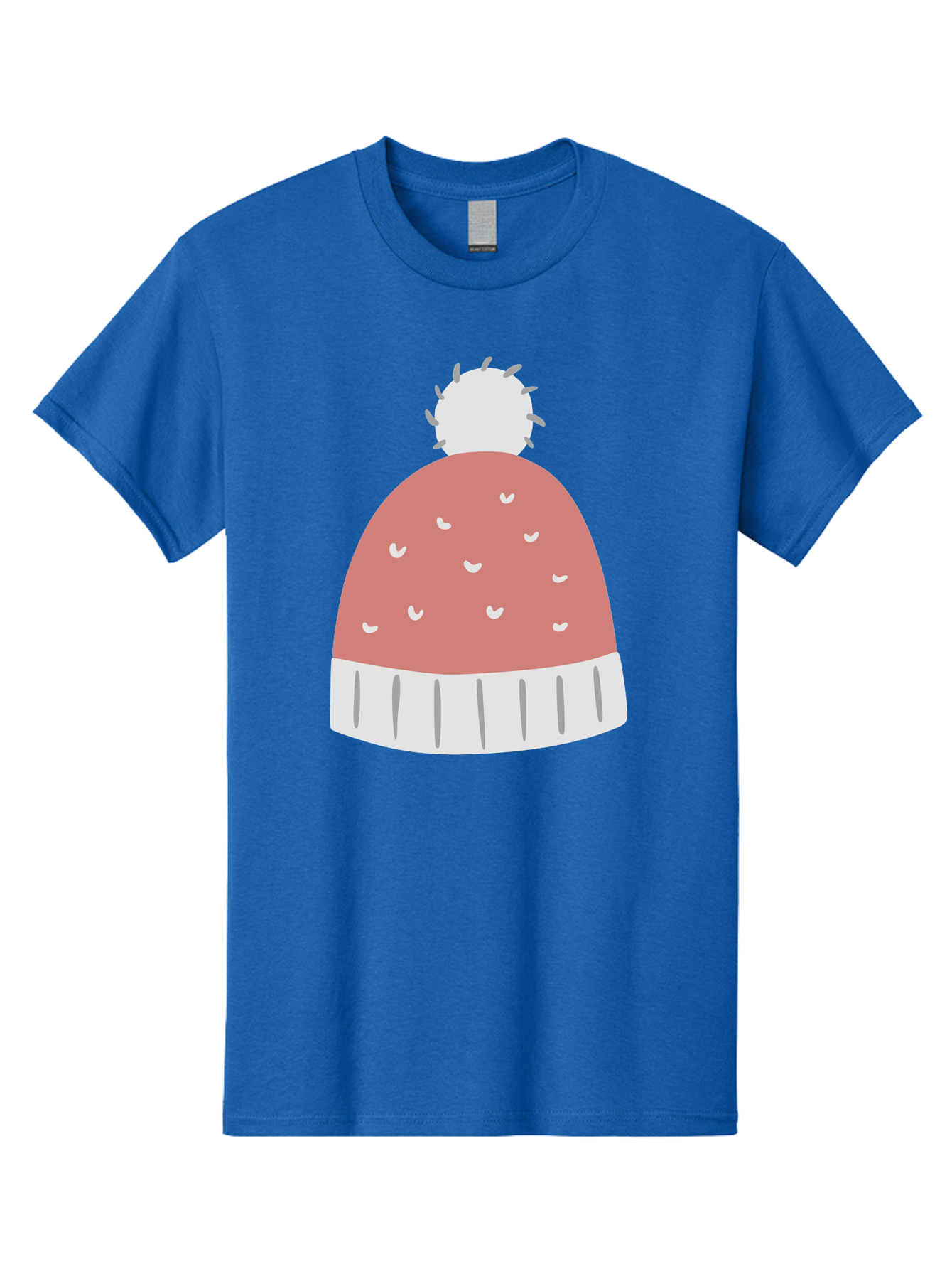 Pink-Beanie Men'S Graphic Tee, 100% Cotton, Comfortable Casual Summer Wear, Machine Washable, Winter Hat, Beanie With Pom-Pom, Pink And White, Festive Fashion, Cold Weather Accessory, Trendy Headwear, Winter Clothing Aac072