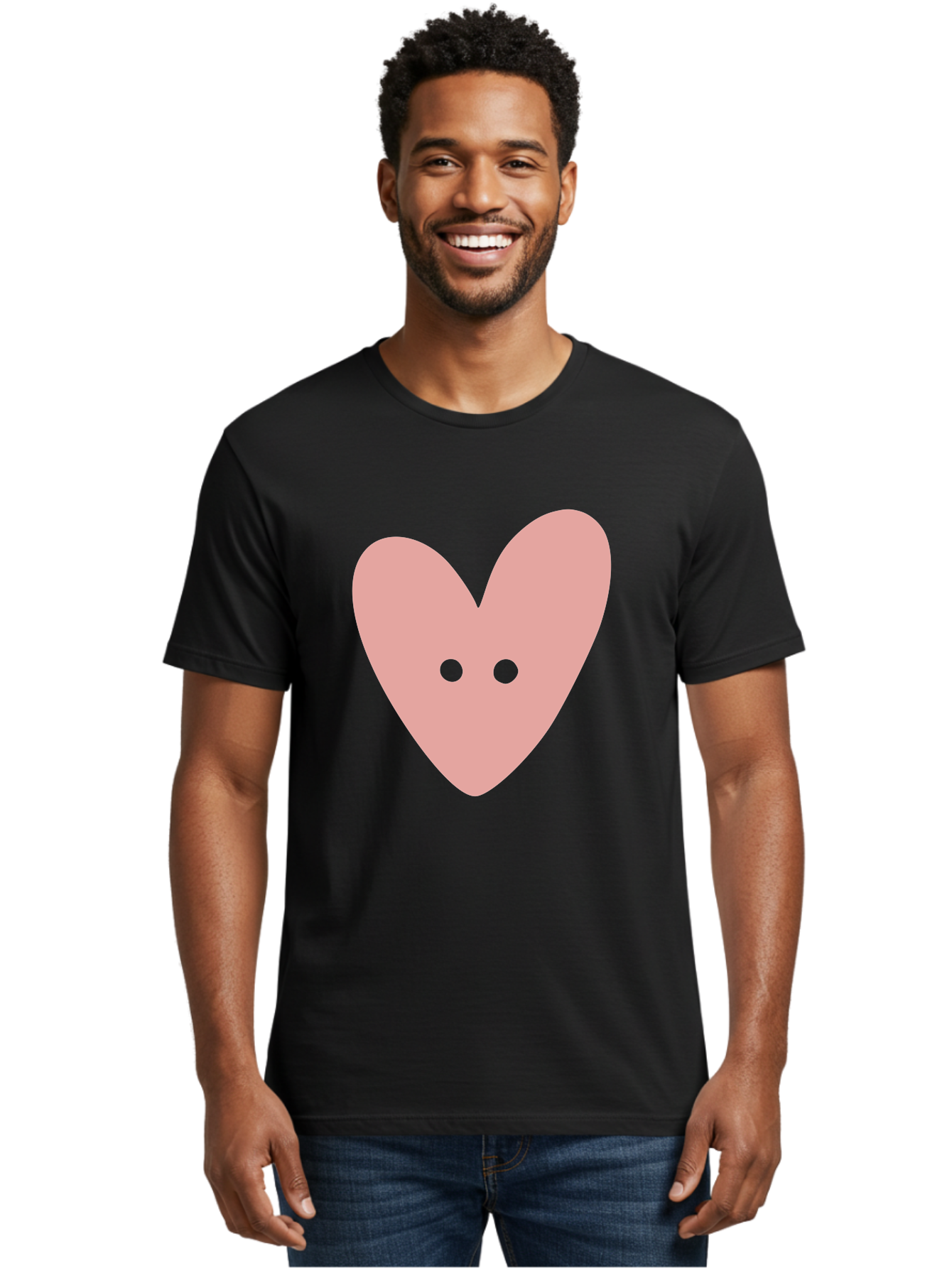 Pink-Heart-Button Men'S Graphic Tee, 100% Cotton, Comfortable Casual Summer Wear, Machine Washable, Heart Symbol, Pink Icon, Love Emblem, Cute Design, Simple Illustration, Minimalist Art Aac075