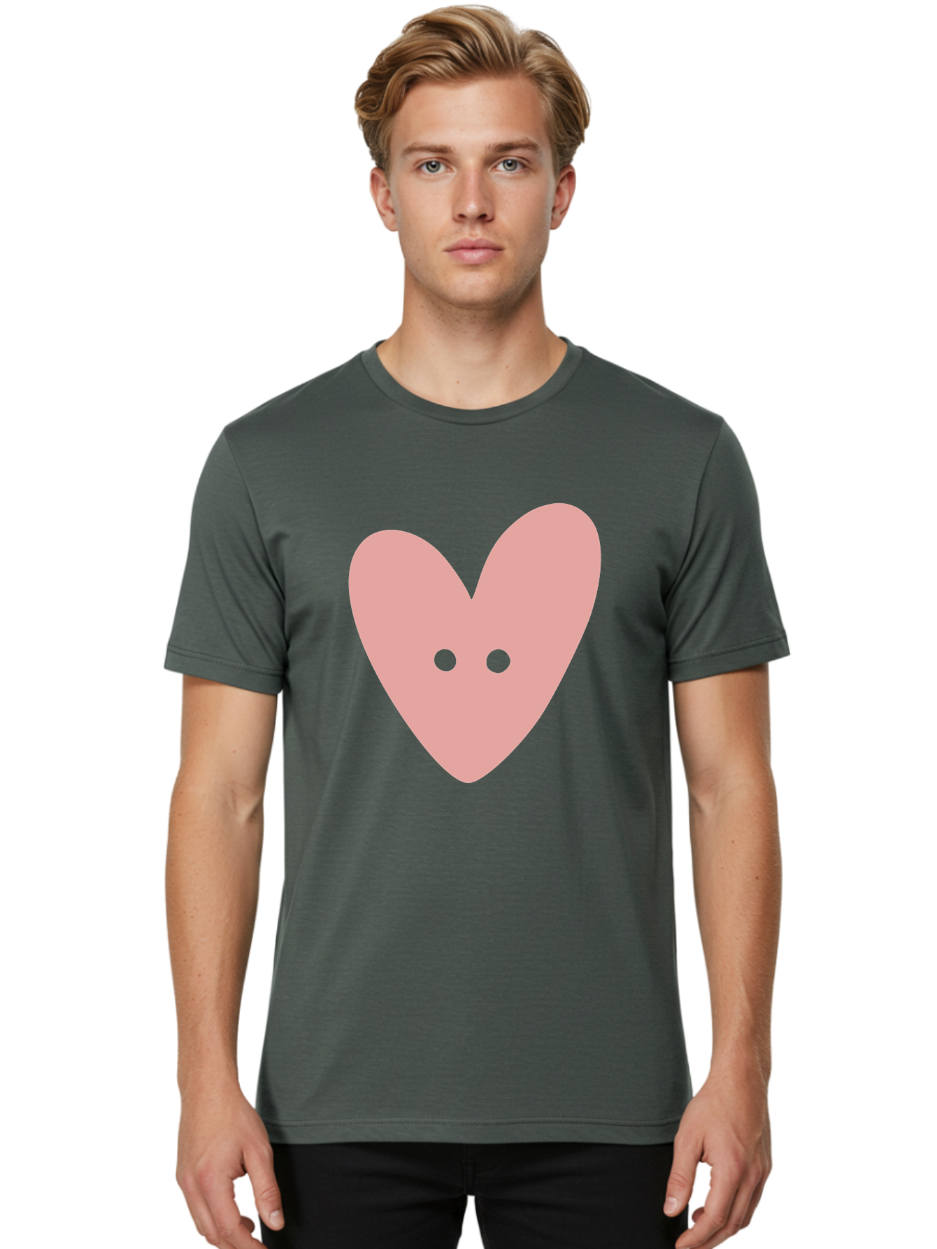 Pink-Heart-Button Men'S Graphic Tee, 100% Cotton, Comfortable Casual Summer Wear, Machine Washable, Heart Symbol, Pink Icon, Love Emblem, Cute Design, Simple Illustration, Minimalist Art Aac075