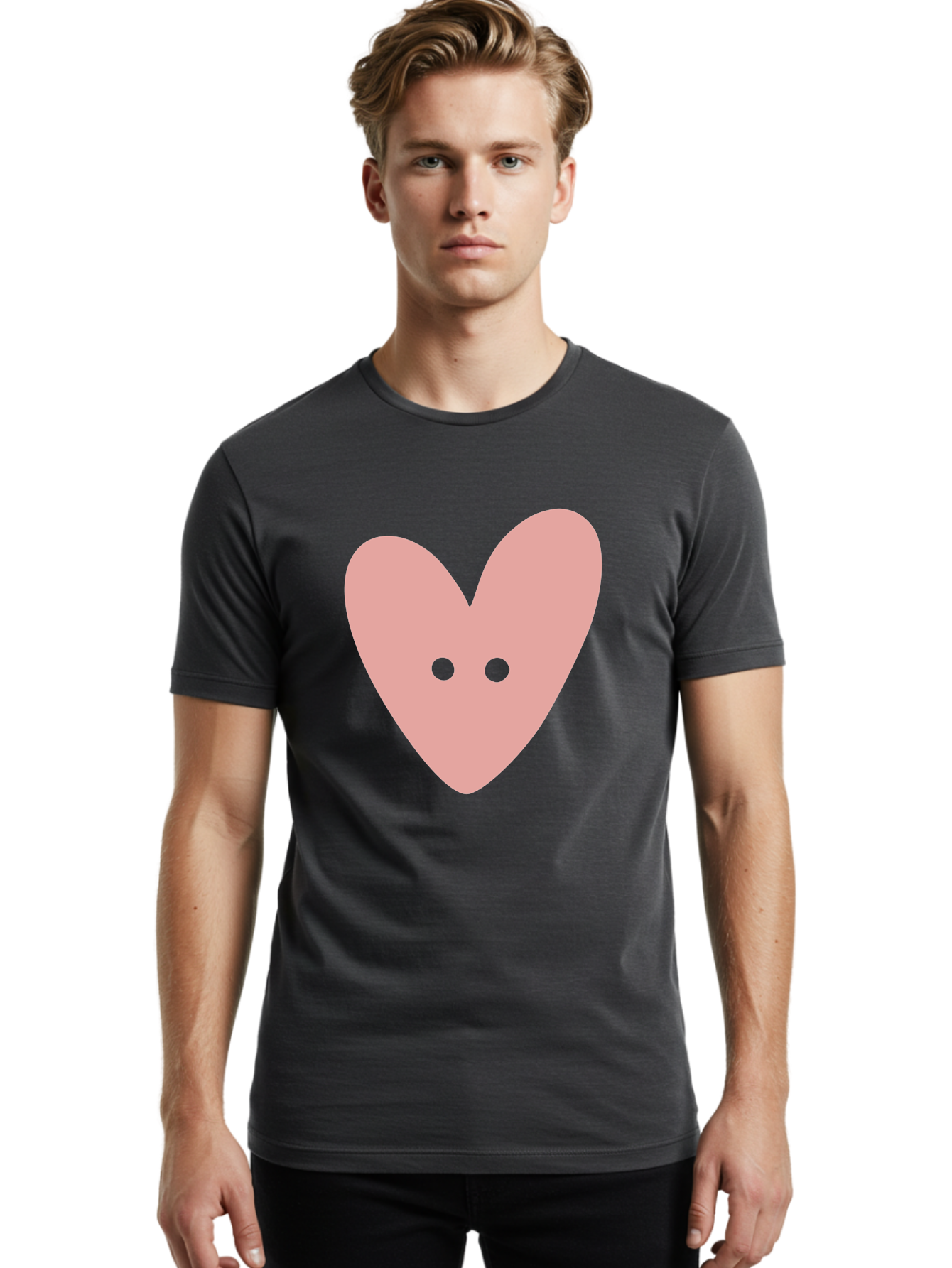 Pink-Heart-Button Men'S Graphic Tee, 100% Cotton, Comfortable Casual Summer Wear, Machine Washable, Heart Symbol, Pink Icon, Love Emblem, Cute Design, Simple Illustration, Minimalist Art Aac075
