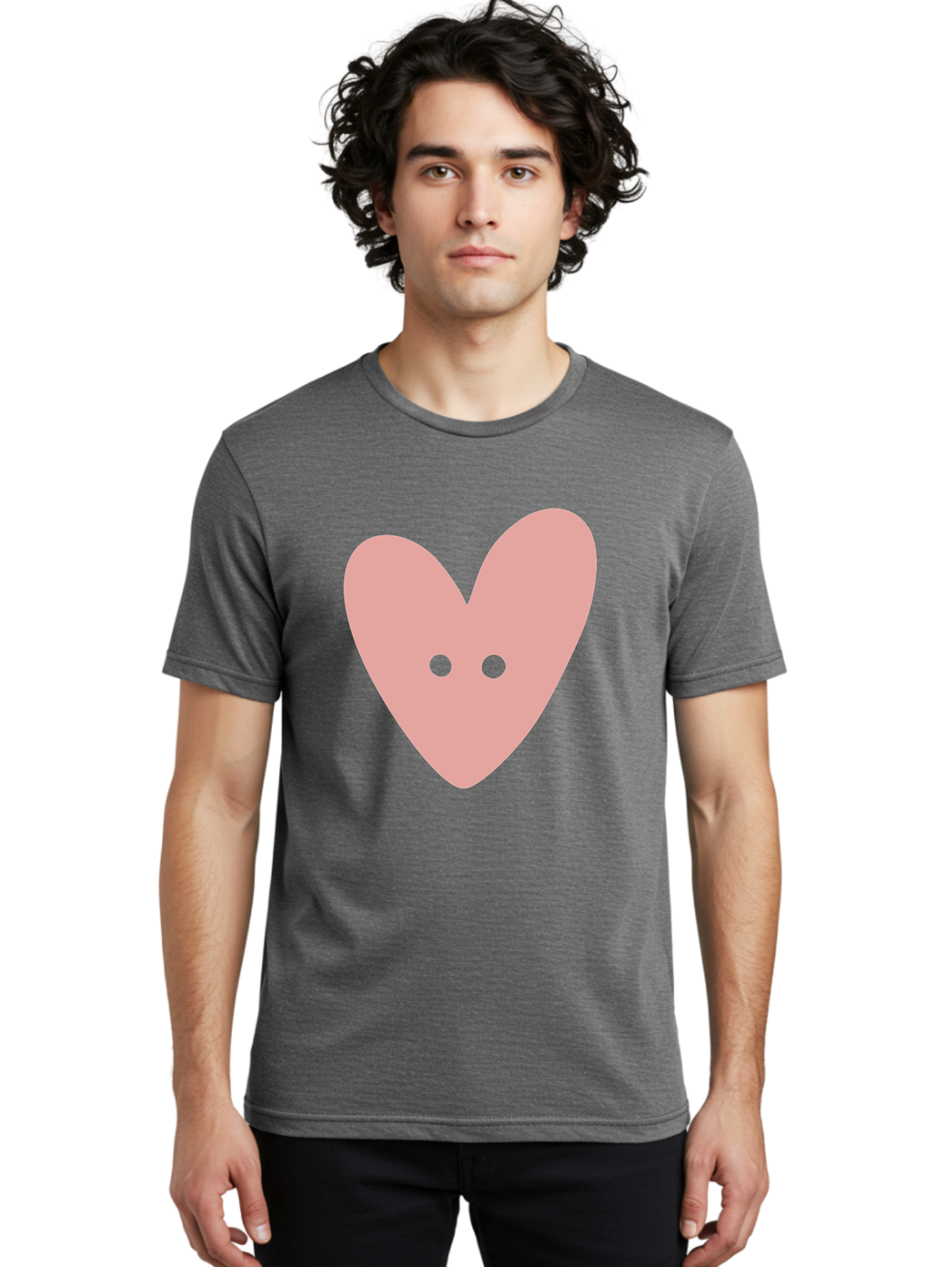 Pink-Heart-Button Men'S Graphic Tee, 100% Cotton, Comfortable Casual Summer Wear, Machine Washable, Heart Symbol, Pink Icon, Love Emblem, Cute Design, Simple Illustration, Minimalist Art Aac075