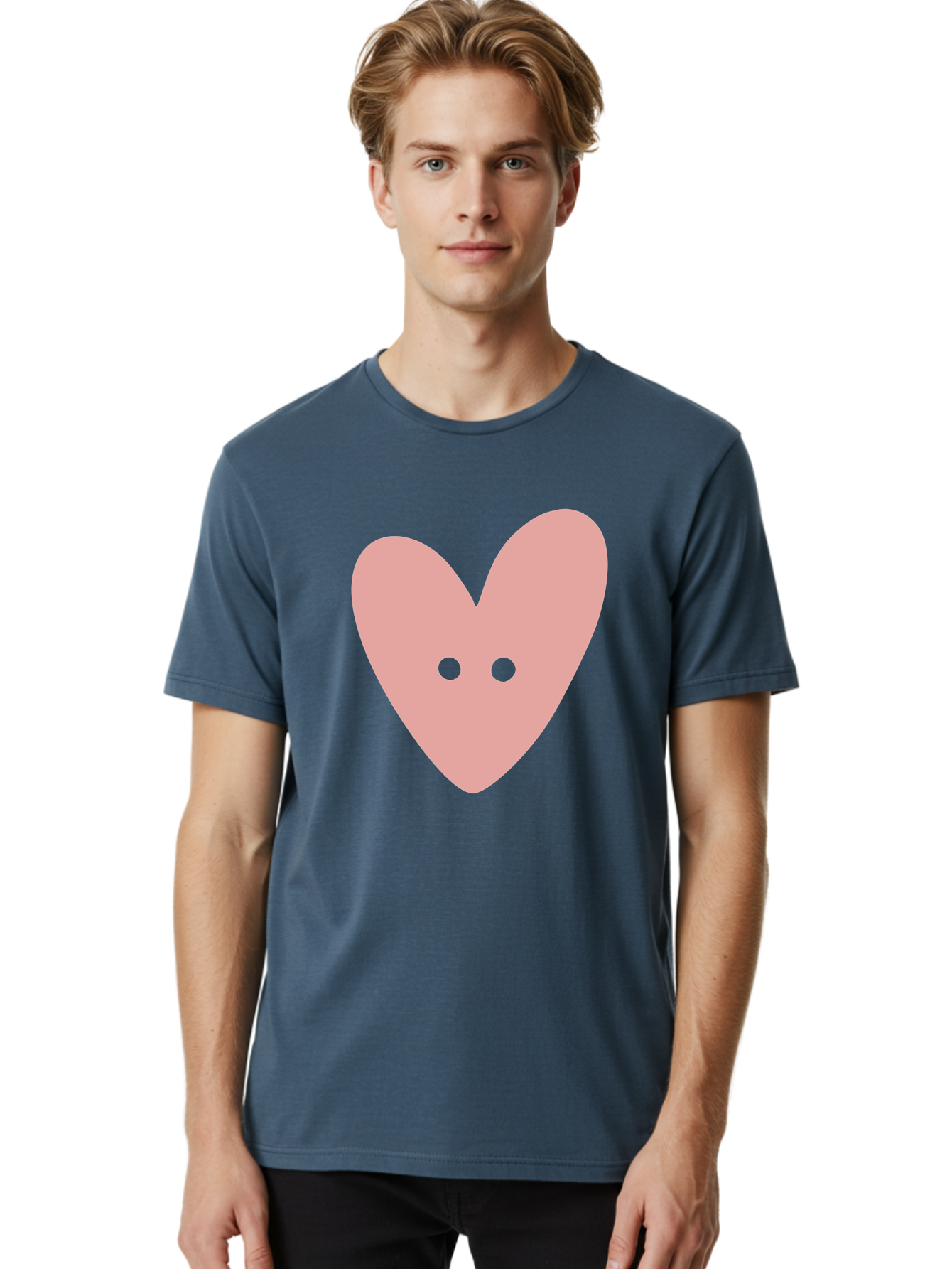 Pink-Heart-Button Men'S Graphic Tee, 100% Cotton, Comfortable Casual Summer Wear, Machine Washable, Heart Symbol, Pink Icon, Love Emblem, Cute Design, Simple Illustration, Minimalist Art Aac075