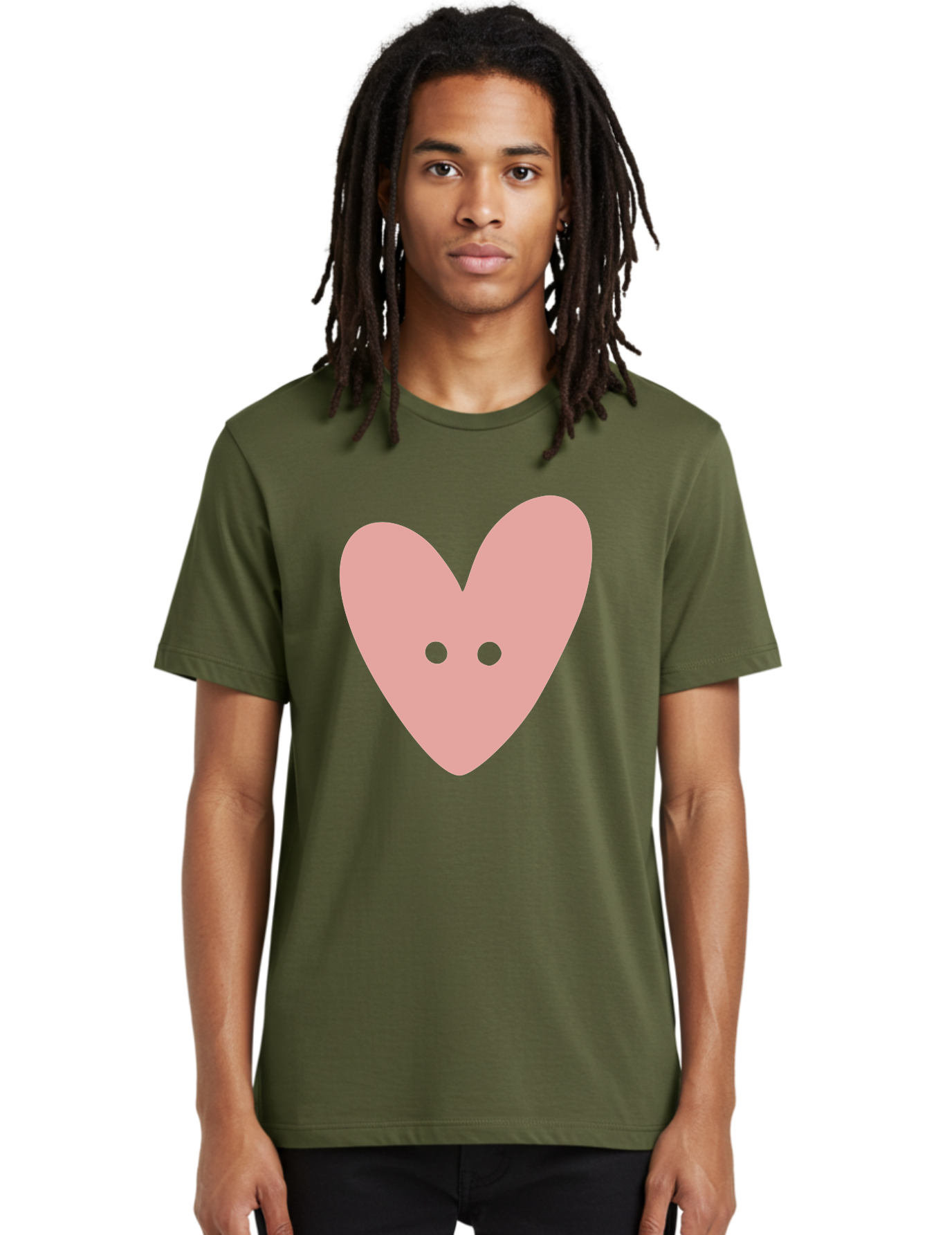 Pink-Heart-Button Men'S Graphic Tee, 100% Cotton, Comfortable Casual Summer Wear, Machine Washable, Heart Symbol, Pink Icon, Love Emblem, Cute Design, Simple Illustration, Minimalist Art Aac075