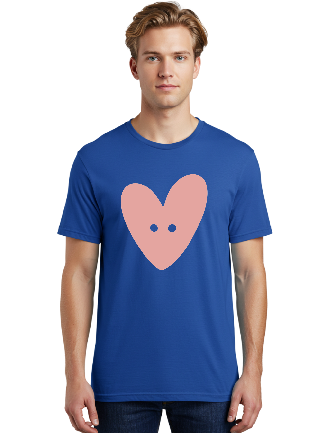 Pink-Heart-Button Men'S Graphic Tee, 100% Cotton, Comfortable Casual Summer Wear, Machine Washable, Heart Symbol, Pink Icon, Love Emblem, Cute Design, Simple Illustration, Minimalist Art Aac075