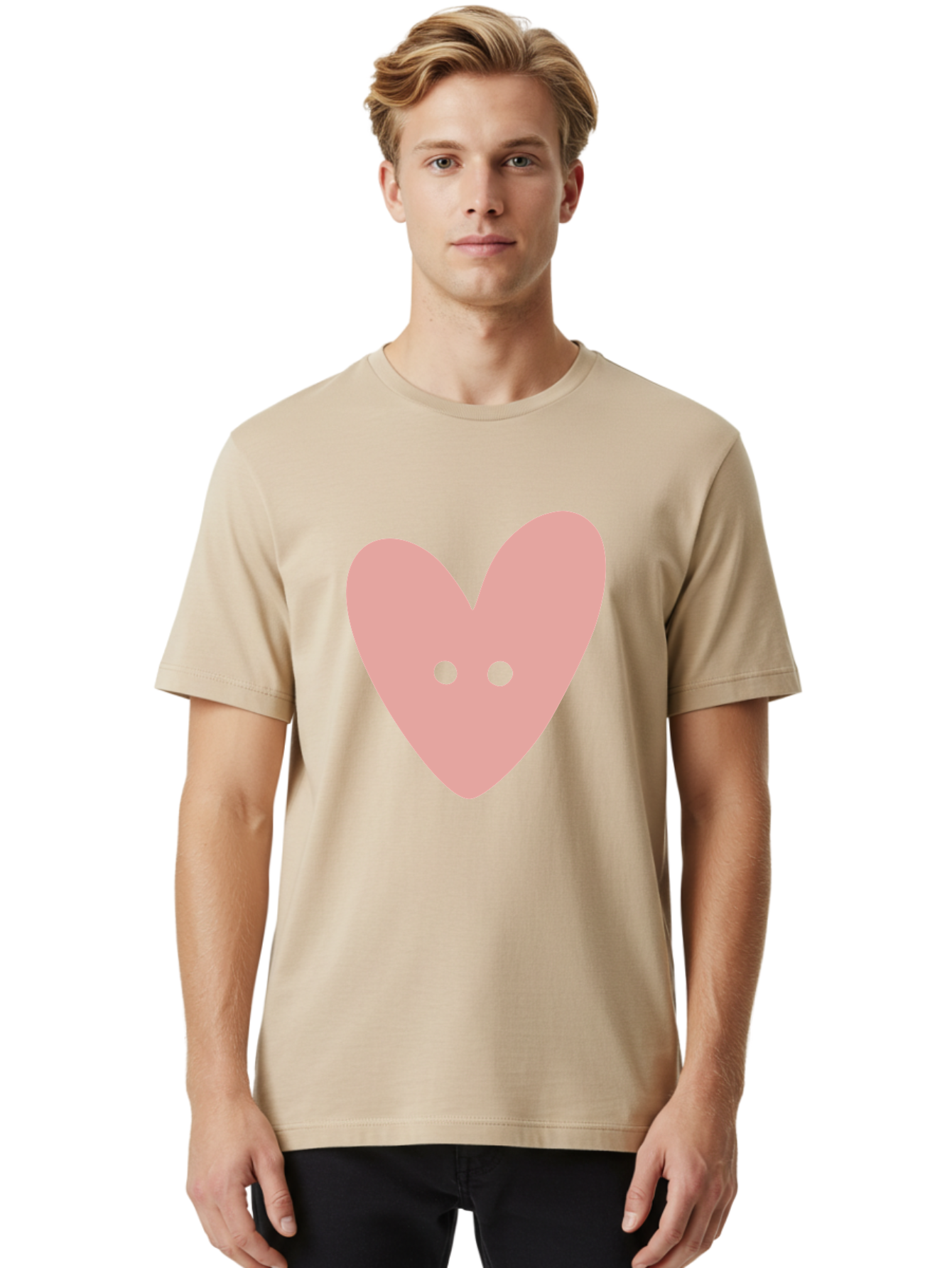 Pink-Heart-Button Men'S Graphic Tee, 100% Cotton, Comfortable Casual Summer Wear, Machine Washable, Heart Symbol, Pink Icon, Love Emblem, Cute Design, Simple Illustration, Minimalist Art Aac075