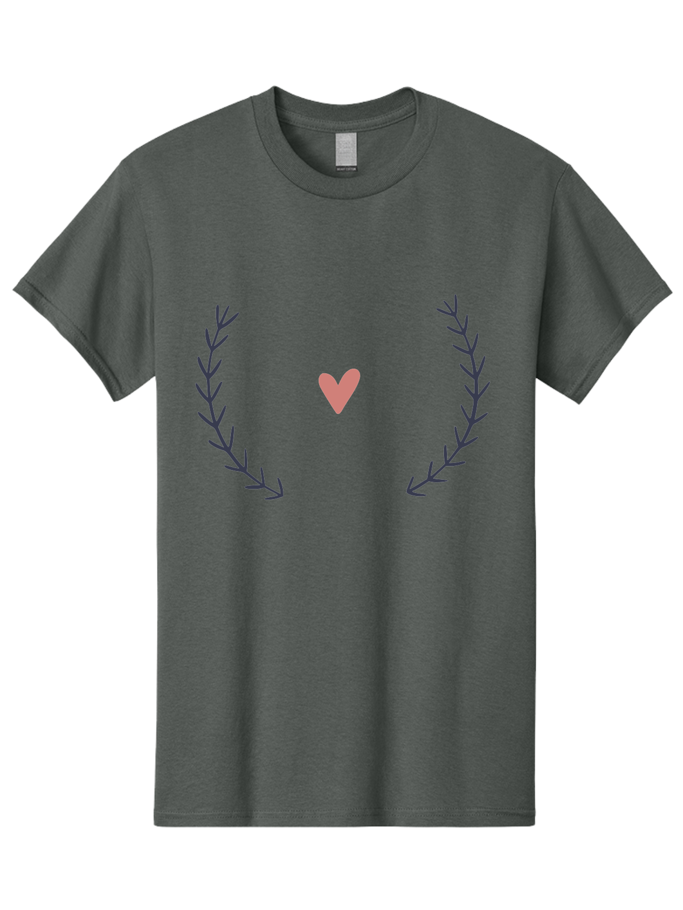 Pink-Heart-Laurel Men'S Graphic Tee, 100% Cotton, Comfortable Casual Summer Wear, Machine Washable, Pink Heart Symbol, Purple Leaves, Love Icon, Minimalist Design, Simple Graphics, Heart Shape, Floral Elements, Romantic Symbolism, Aac076