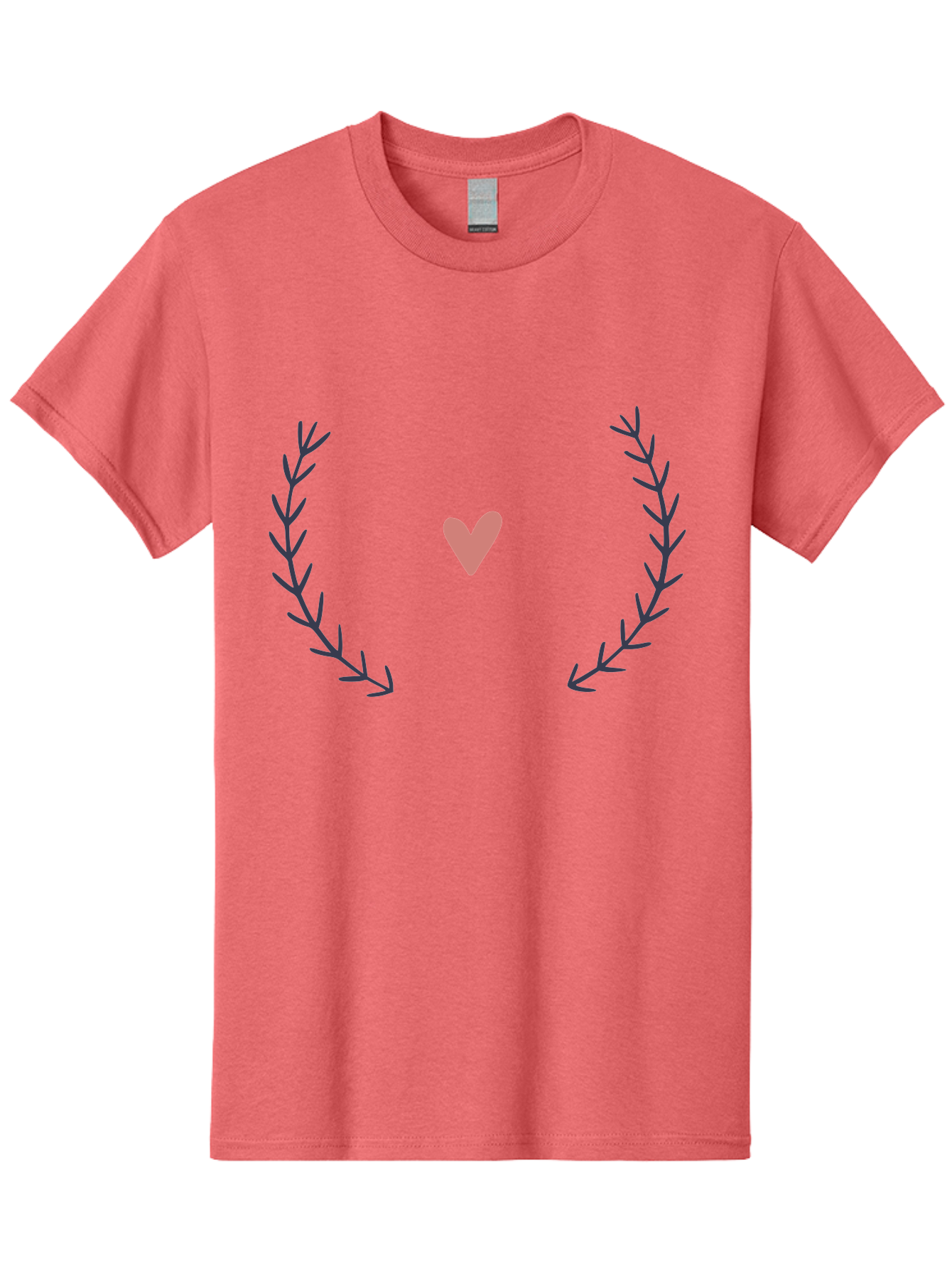 Pink-Heart-Laurel Men'S Graphic Tee, 100% Cotton, Comfortable Casual Summer Wear, Machine Washable, Pink Heart Symbol, Purple Leaves, Love Icon, Minimalist Design, Simple Graphics, Heart Shape, Floral Elements, Romantic Symbolism, Aac076