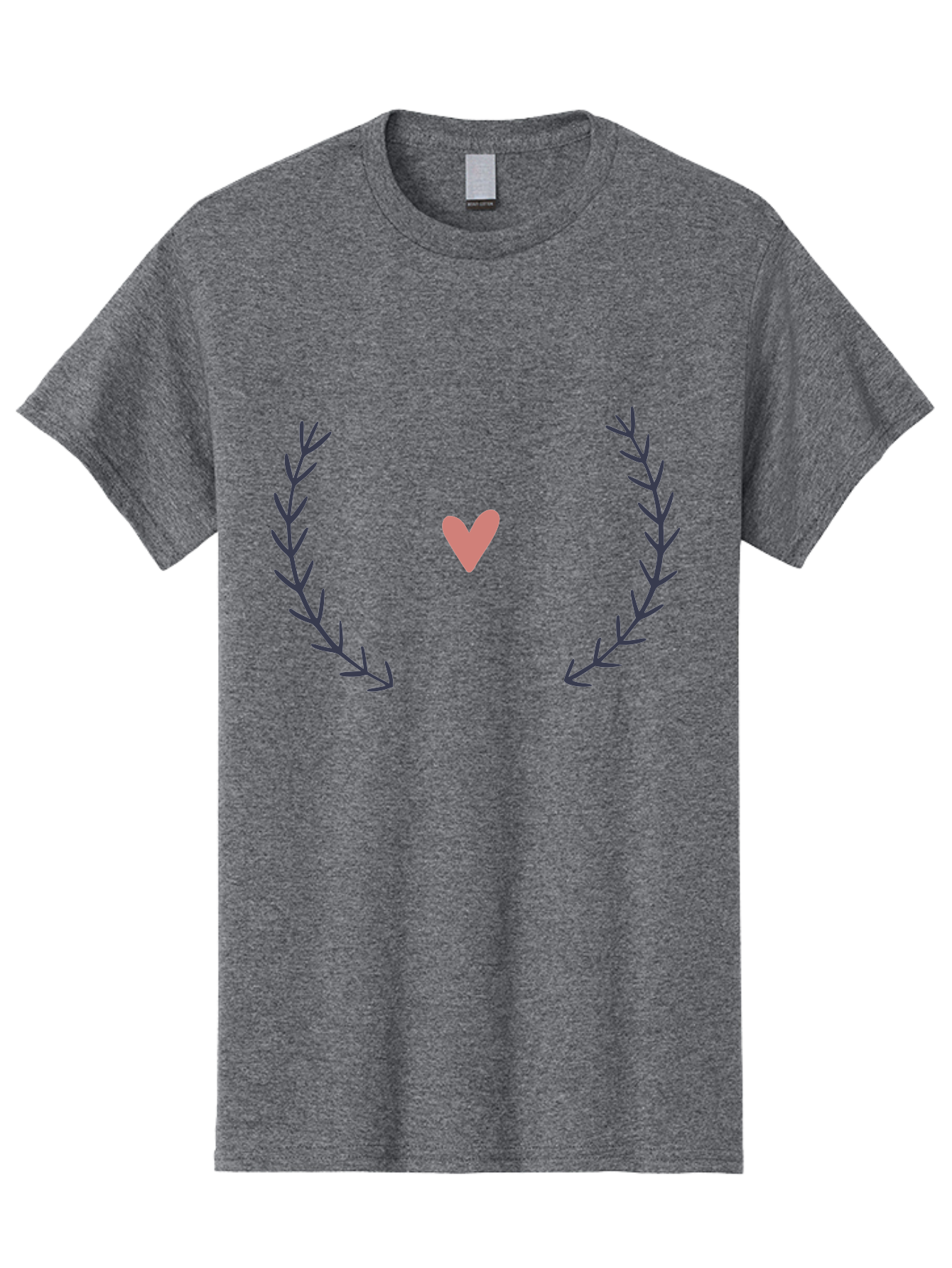 Pink-Heart-Laurel Men'S Graphic Tee, 100% Cotton, Comfortable Casual Summer Wear, Machine Washable, Pink Heart Symbol, Purple Leaves, Love Icon, Minimalist Design, Simple Graphics, Heart Shape, Floral Elements, Romantic Symbolism, Aac076