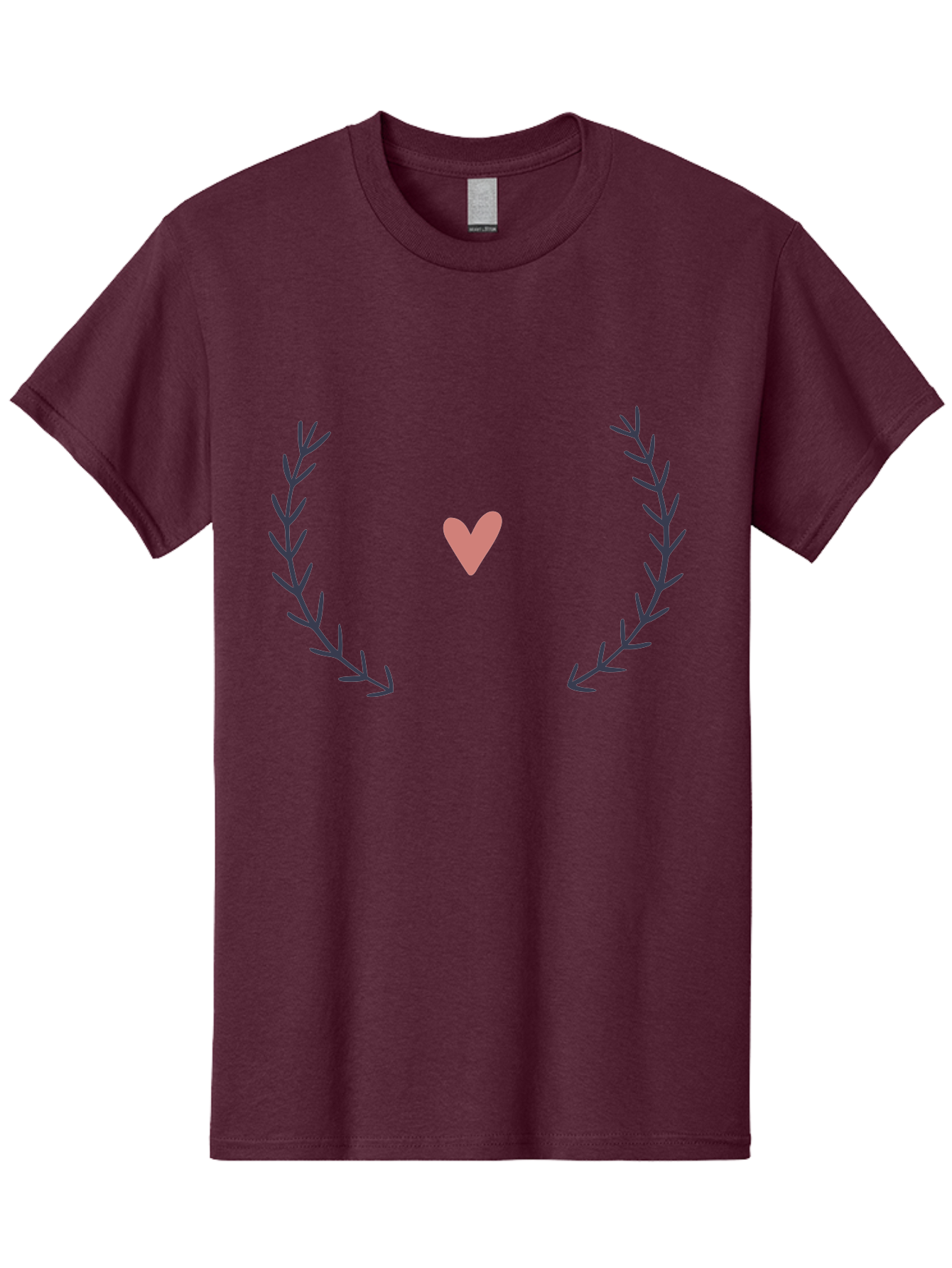 Pink-Heart-Laurel Men'S Graphic Tee, 100% Cotton, Comfortable Casual Summer Wear, Machine Washable, Pink Heart Symbol, Purple Leaves, Love Icon, Minimalist Design, Simple Graphics, Heart Shape, Floral Elements, Romantic Symbolism, Aac076