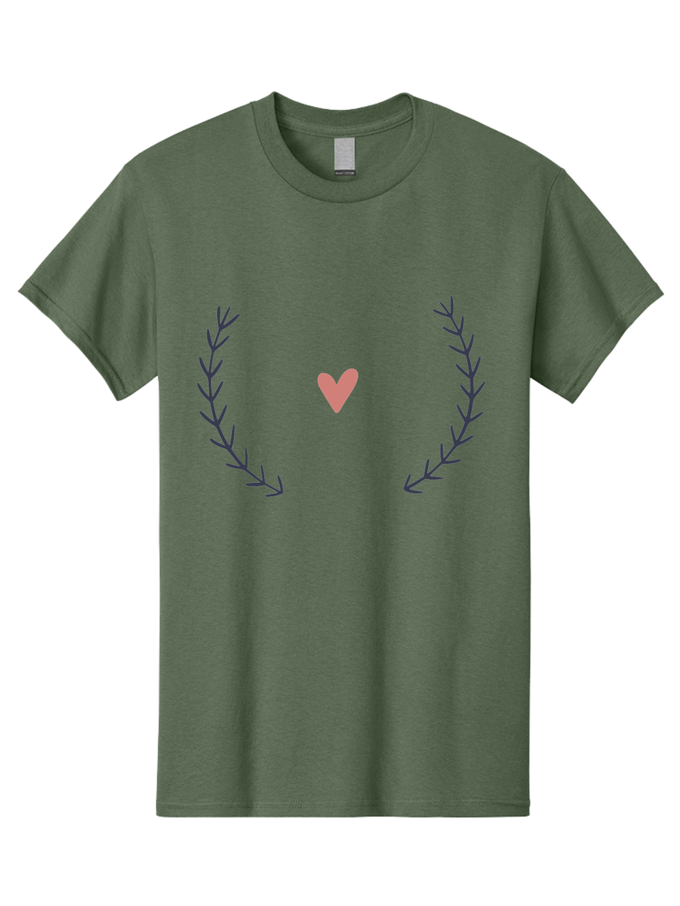 Pink-Heart-Laurel Men'S Graphic Tee, 100% Cotton, Comfortable Casual Summer Wear, Machine Washable, Pink Heart Symbol, Purple Leaves, Love Icon, Minimalist Design, Simple Graphics, Heart Shape, Floral Elements, Romantic Symbolism, Aac076