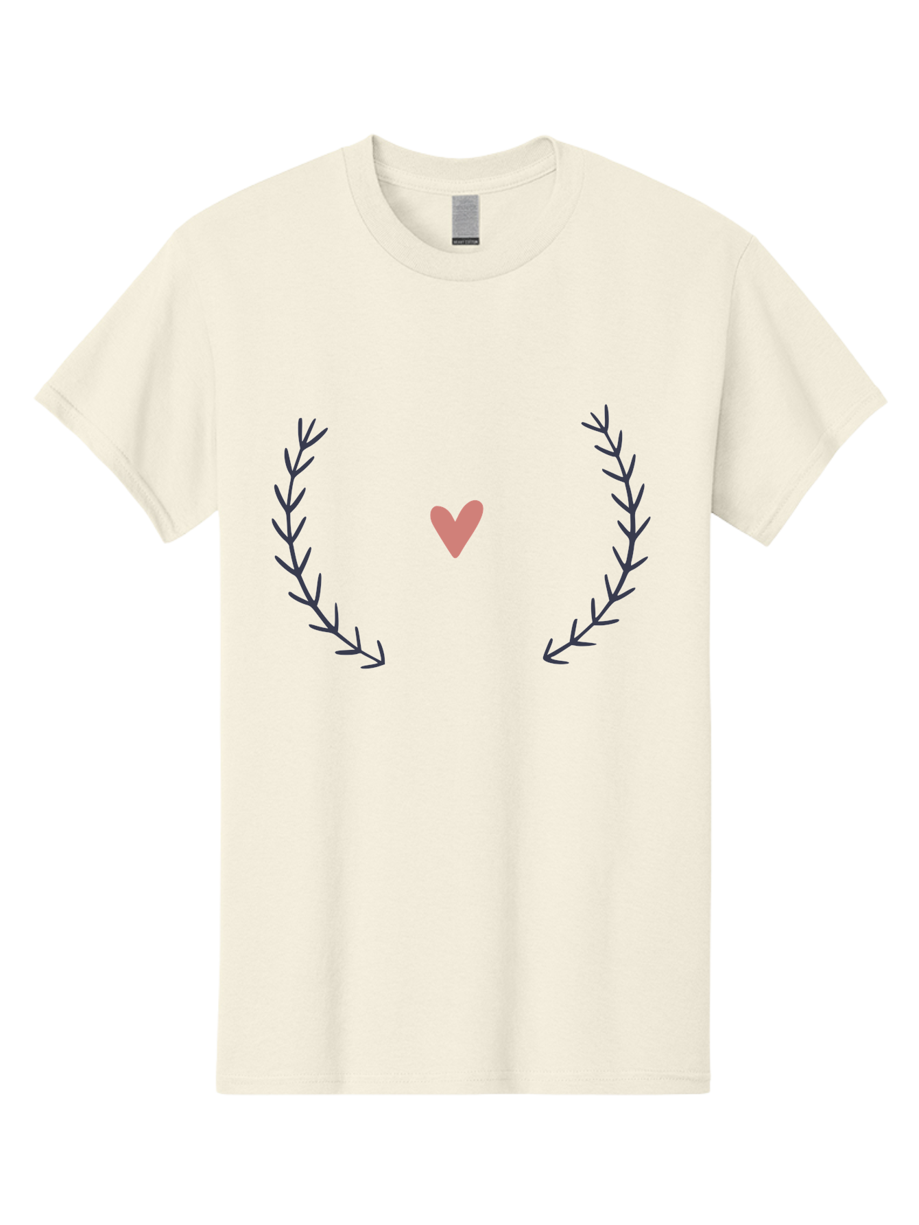 Pink-Heart-Laurel Men'S Graphic Tee, 100% Cotton, Comfortable Casual Summer Wear, Machine Washable, Pink Heart Symbol, Purple Leaves, Love Icon, Minimalist Design, Simple Graphics, Heart Shape, Floral Elements, Romantic Symbolism, Aac076