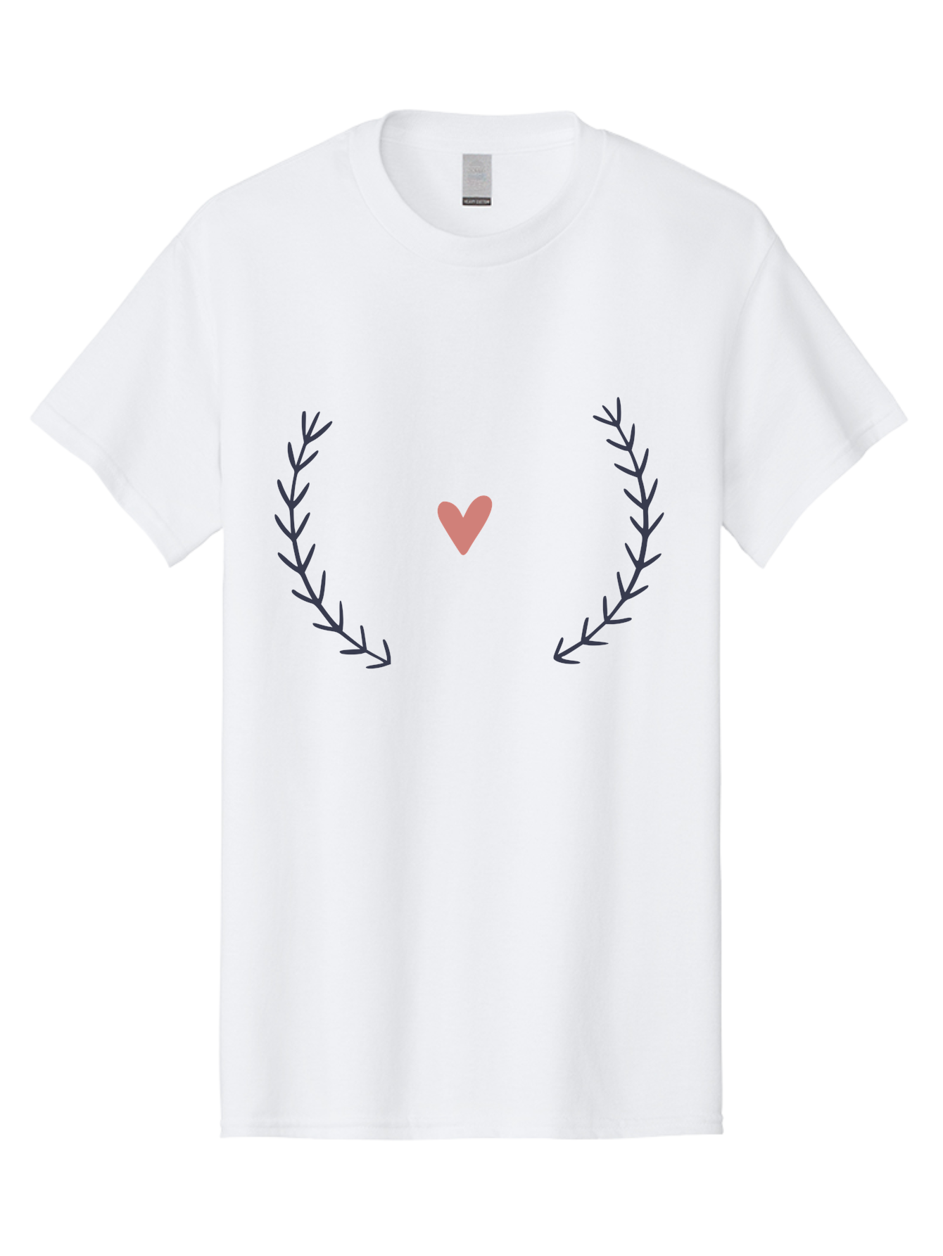 Pink-Heart-Laurel Men'S Graphic Tee, 100% Cotton, Comfortable Casual Summer Wear, Machine Washable, Pink Heart Symbol, Purple Leaves, Love Icon, Minimalist Design, Simple Graphics, Heart Shape, Floral Elements, Romantic Symbolism, Aac076