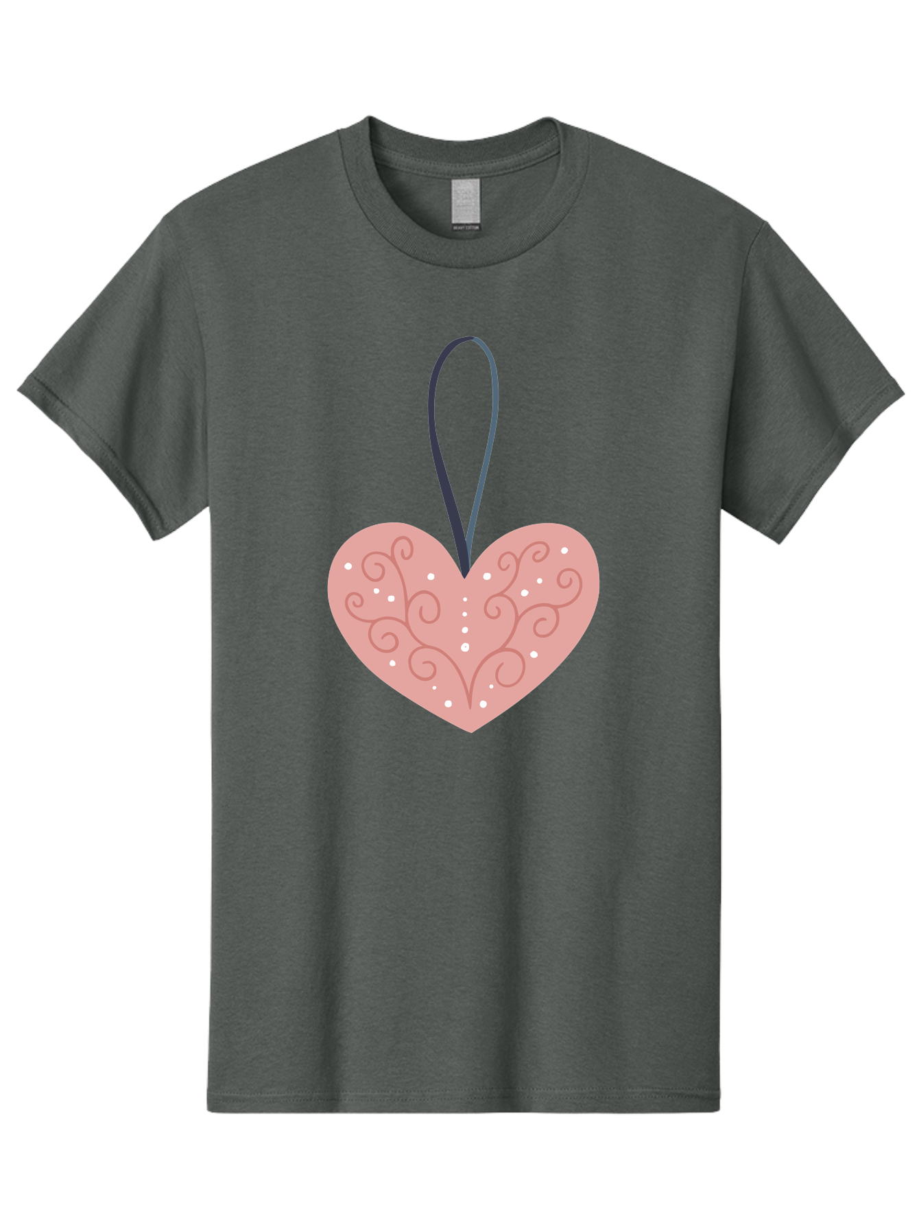 Pink-Heart-Ornament Men'S Graphic Tee, 100% Cotton, Comfortable Casual Summer Wear, Machine Washable, Pink Heart Ornament, Decorative Design, Swirling Patterns, White Dots, Hanging Decoration, Love Symbol, Valentines Day Gift, Festive Decor Aac077