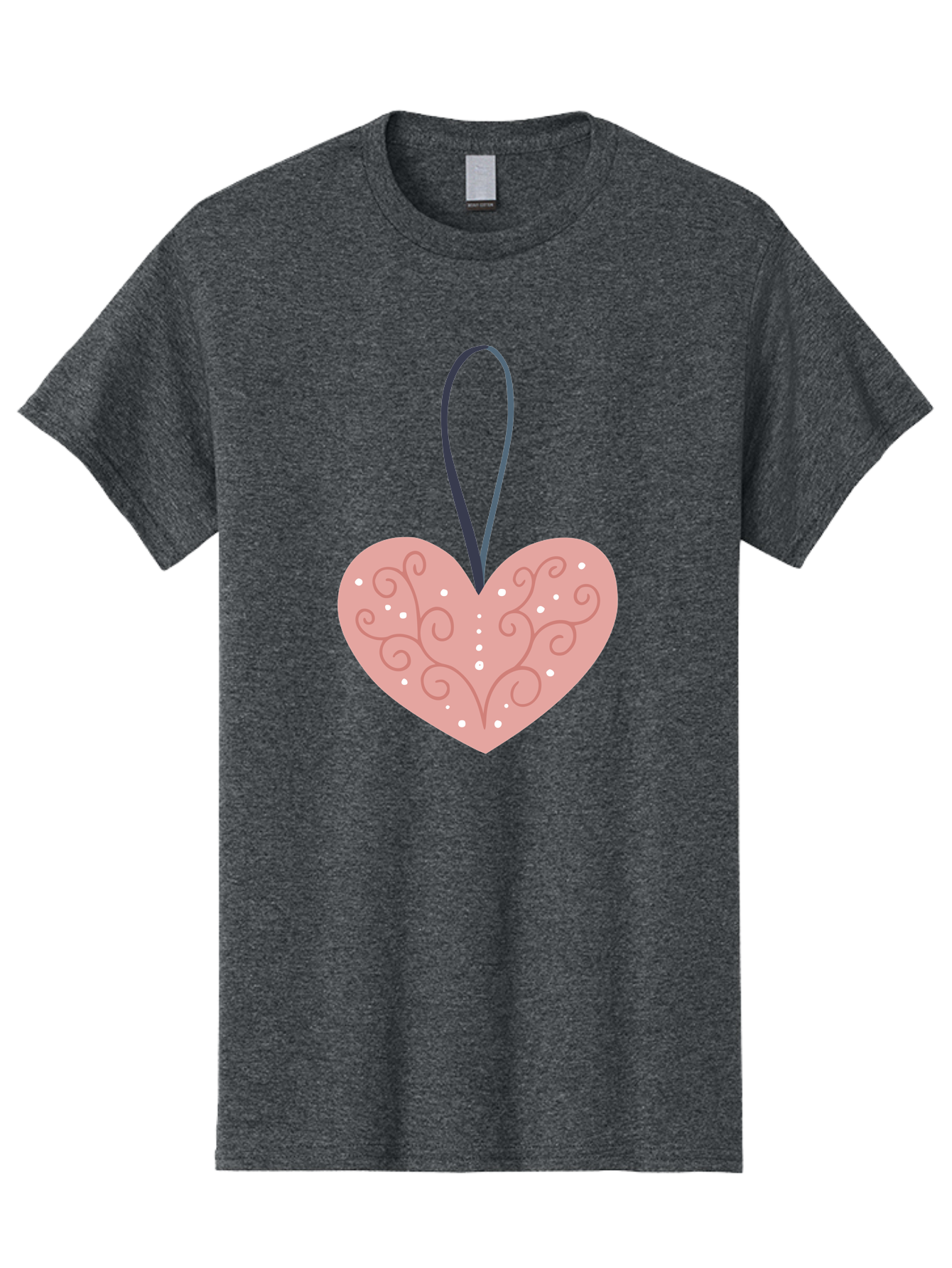 Pink-Heart-Ornament Men'S Graphic Tee, 100% Cotton, Comfortable Casual Summer Wear, Machine Washable, Pink Heart Ornament, Decorative Design, Swirling Patterns, White Dots, Hanging Decoration, Love Symbol, Valentines Day Gift, Festive Decor Aac077