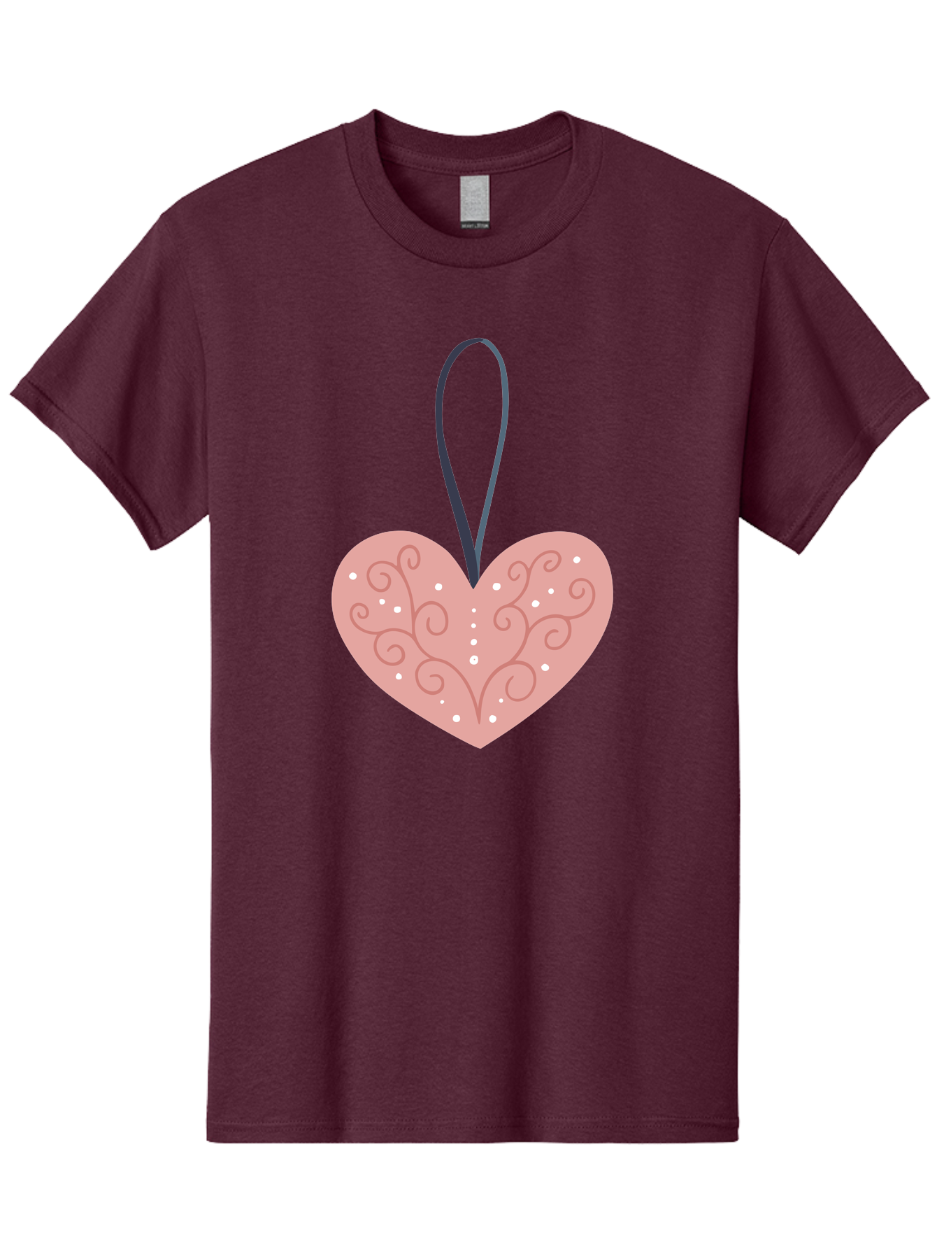 Pink-Heart-Ornament Men'S Graphic Tee, 100% Cotton, Comfortable Casual Summer Wear, Machine Washable, Pink Heart Ornament, Decorative Design, Swirling Patterns, White Dots, Hanging Decoration, Love Symbol, Valentines Day Gift, Festive Decor Aac077