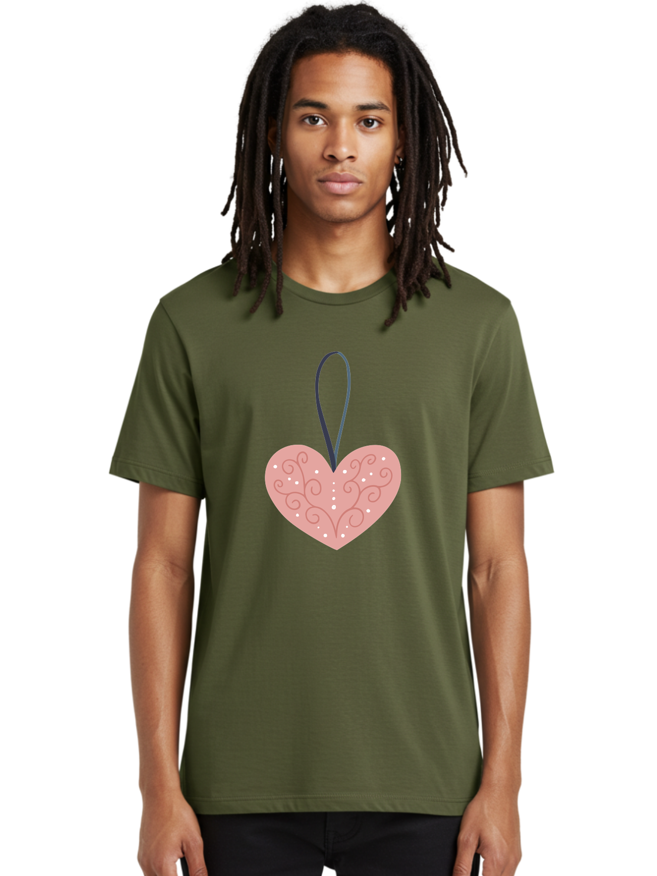 Pink-Heart-Ornament Men'S Graphic Tee, 100% Cotton, Comfortable Casual Summer Wear, Machine Washable, Pink Heart Ornament, Decorative Design, Swirling Patterns, White Dots, Hanging Decoration, Love Symbol, Valentines Day Gift, Festive Decor Aac077