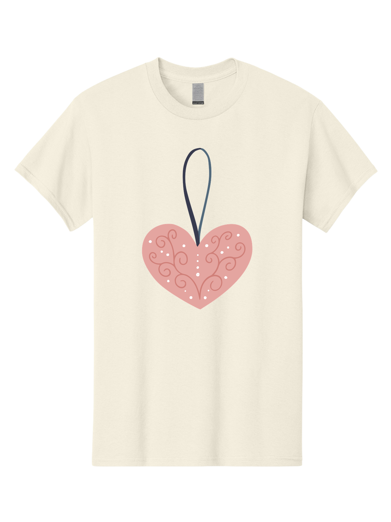 Pink-Heart-Ornament Men'S Graphic Tee, 100% Cotton, Comfortable Casual Summer Wear, Machine Washable, Pink Heart Ornament, Decorative Design, Swirling Patterns, White Dots, Hanging Decoration, Love Symbol, Valentines Day Gift, Festive Decor Aac077