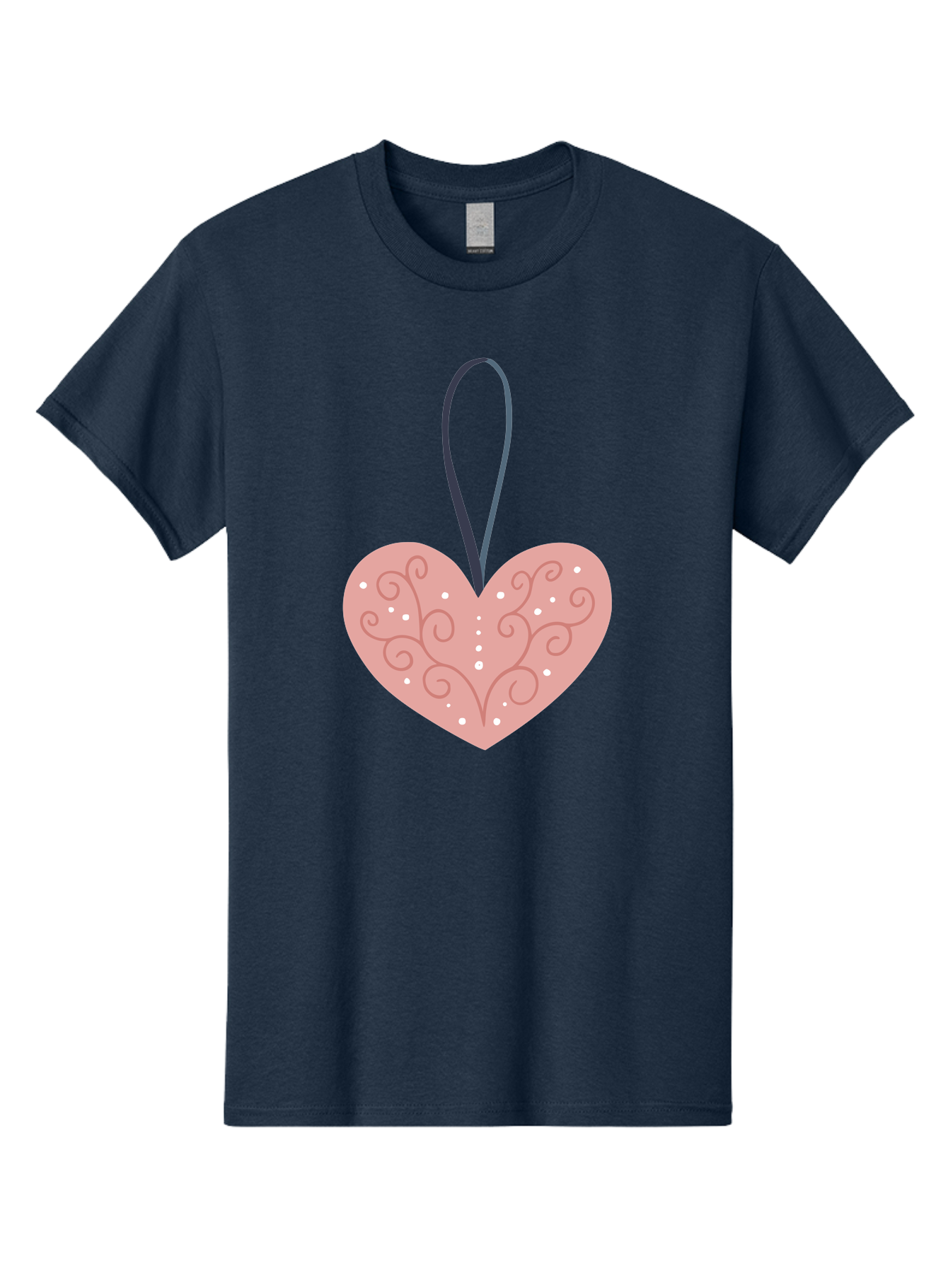 Pink-Heart-Ornament Men'S Graphic Tee, 100% Cotton, Comfortable Casual Summer Wear, Machine Washable, Pink Heart Ornament, Decorative Design, Swirling Patterns, White Dots, Hanging Decoration, Love Symbol, Valentines Day Gift, Festive Decor Aac077