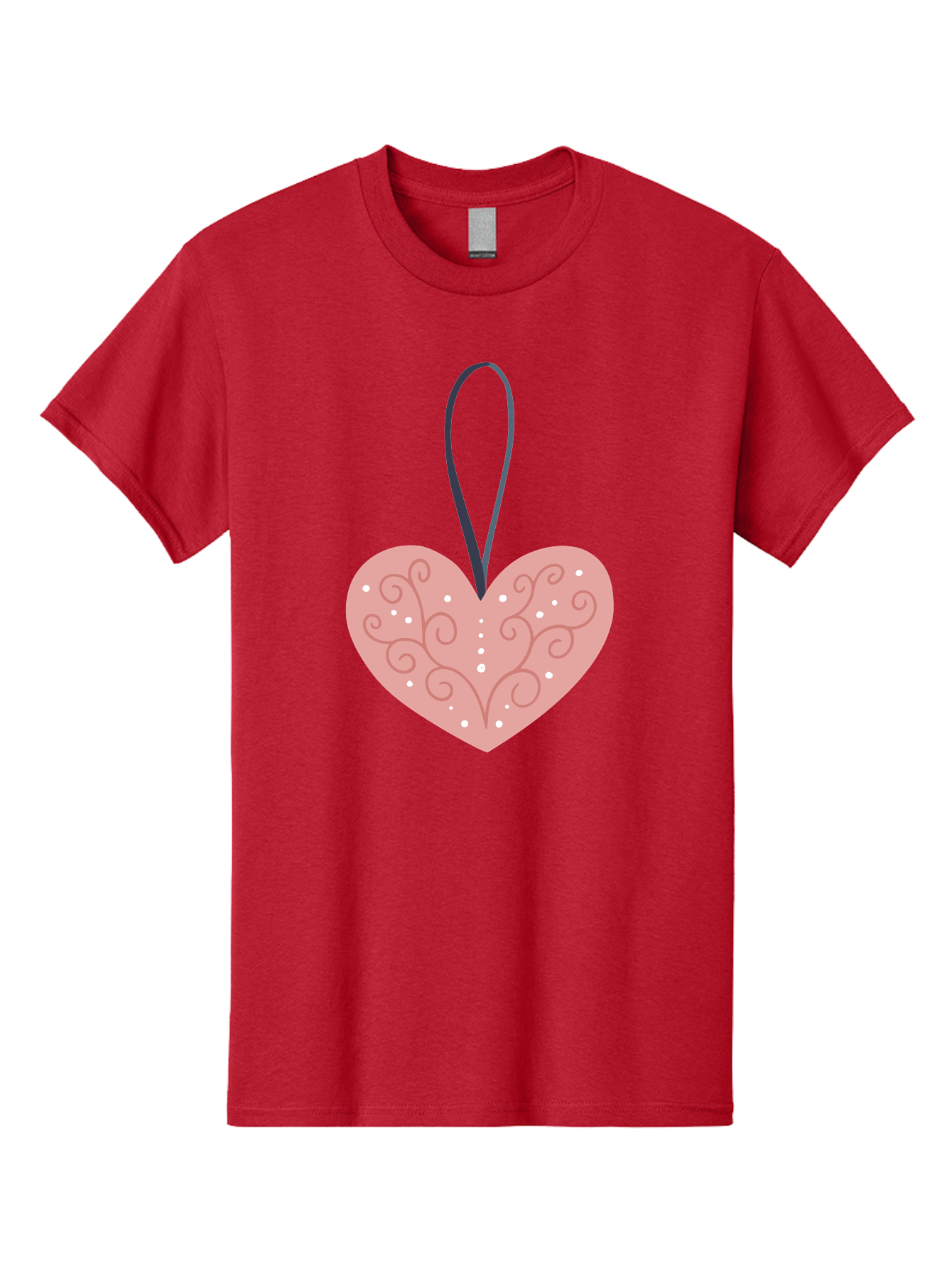 Pink-Heart-Ornament Men'S Graphic Tee, 100% Cotton, Comfortable Casual Summer Wear, Machine Washable, Pink Heart Ornament, Decorative Design, Swirling Patterns, White Dots, Hanging Decoration, Love Symbol, Valentines Day Gift, Festive Decor Aac077