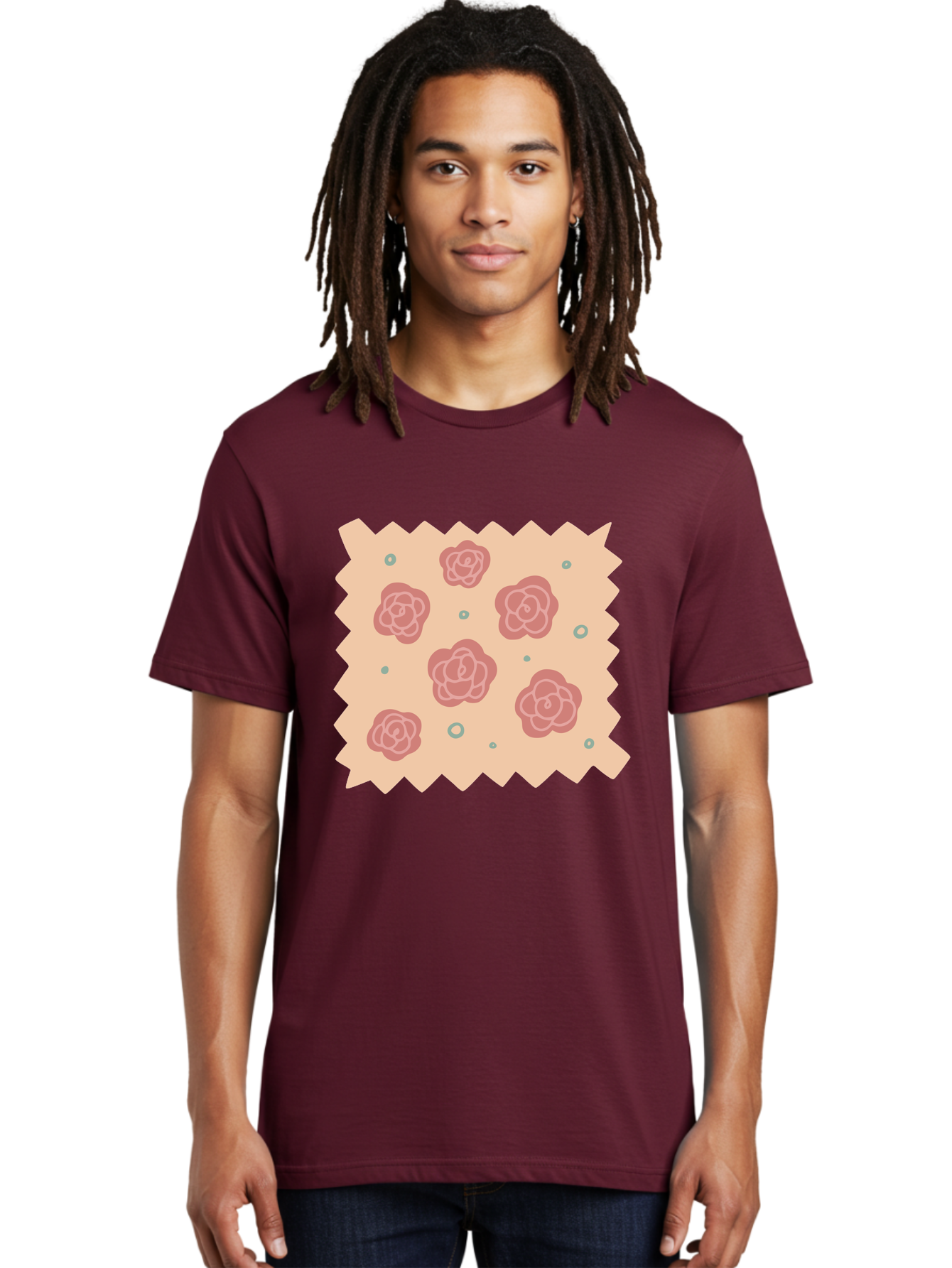 Pink-Roses Men'S Graphic Tee, 100% Cotton, Comfortable Casual Summer Wear, Machine Washable, Pink Roses, White Outlines, Floral Pattern, Decorative Design, Abstract Flowers, Elegant Graphics, Minimalist Art Aac079