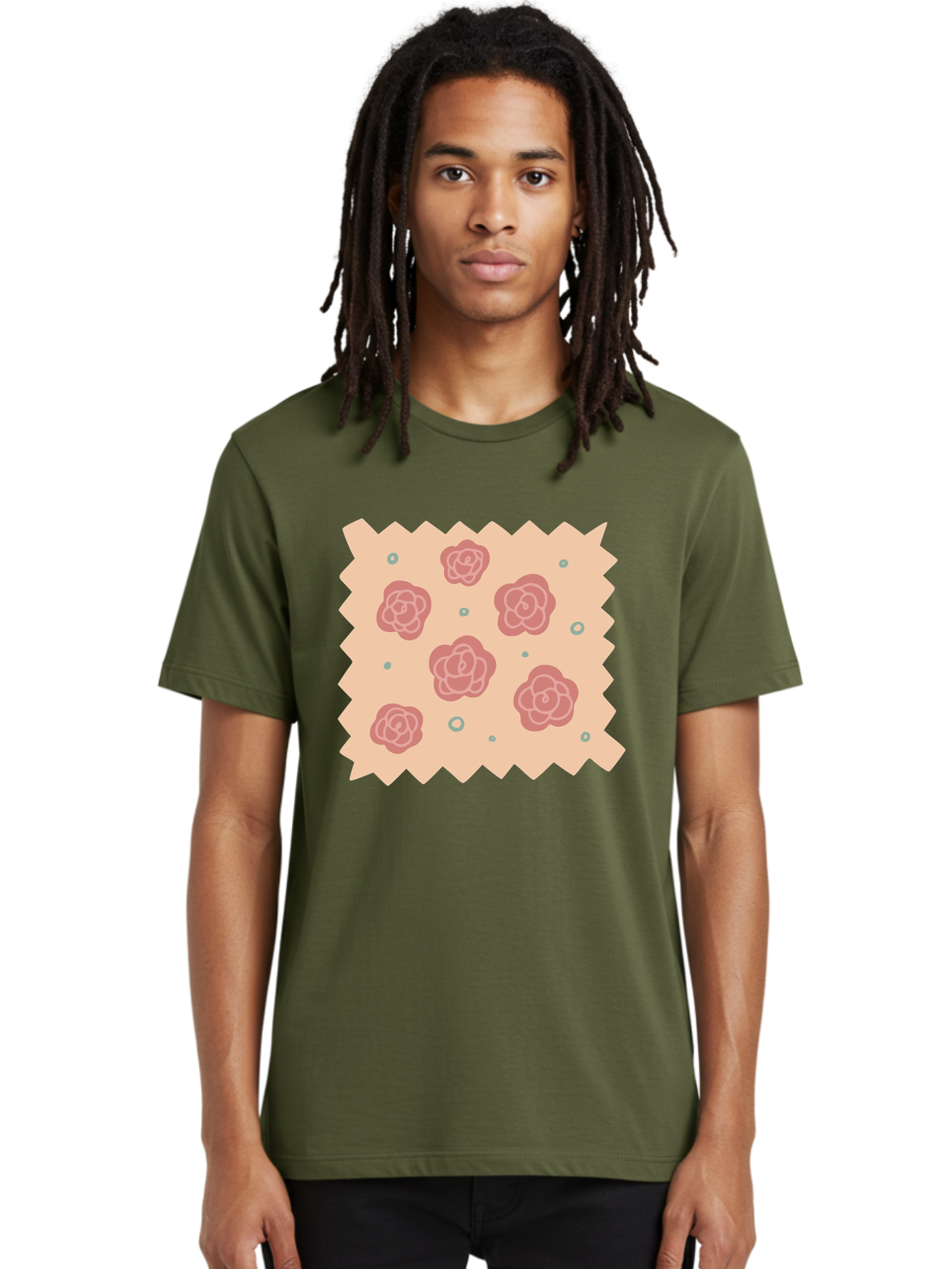 Pink-Roses Men'S Graphic Tee, 100% Cotton, Comfortable Casual Summer Wear, Machine Washable, Pink Roses, White Outlines, Floral Pattern, Decorative Design, Abstract Flowers, Elegant Graphics, Minimalist Art Aac079