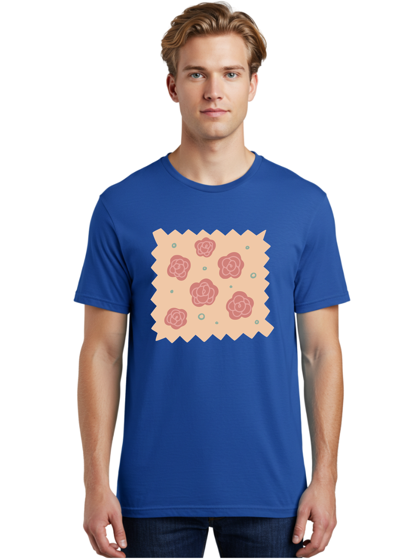 Pink-Roses Men'S Graphic Tee, 100% Cotton, Comfortable Casual Summer Wear, Machine Washable, Pink Roses, White Outlines, Floral Pattern, Decorative Design, Abstract Flowers, Elegant Graphics, Minimalist Art Aac079