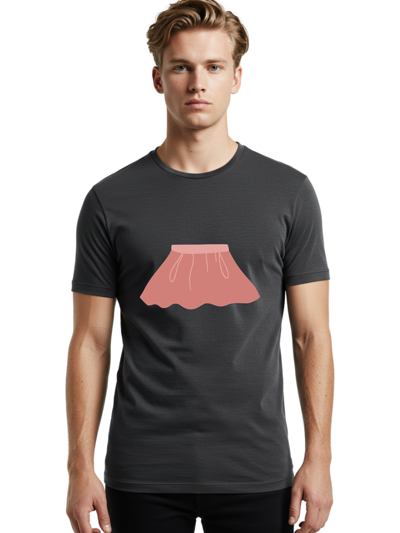 Pink-Skirt Men'S Graphic Tee, 100% Cotton, Comfortable Casual Summer Wear, Machine Washable, Pink Skirt, Women'S Fashion, Clothing Illustration, Simple Design, Pastel Colors, Minimalist Style, Fashion Graphics, Women'S Clothing Aac080