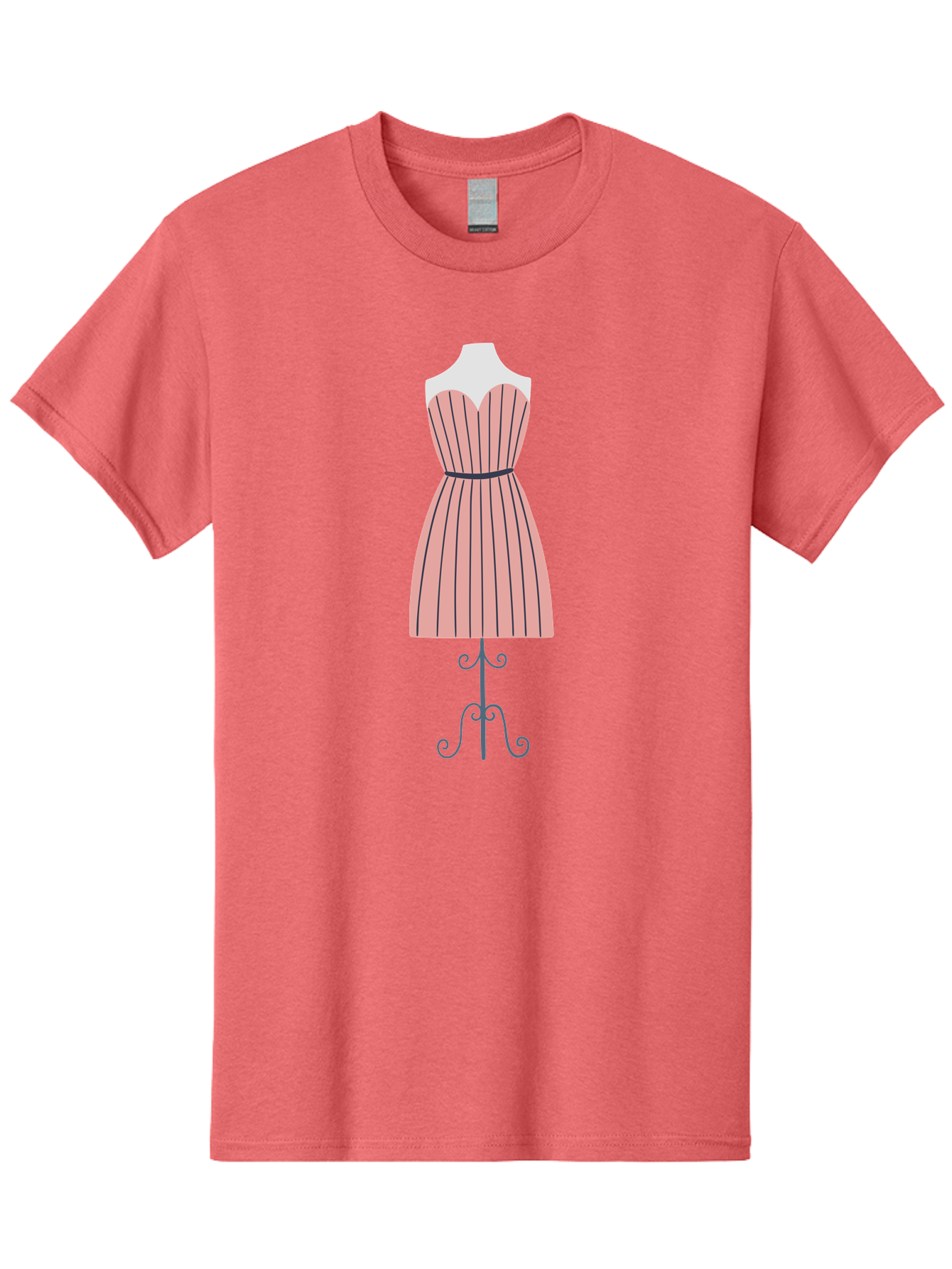 Pink-Striped-Dress Men'S Graphic Tee, 100% Cotton, Comfortable Casual Summer Wear, Machine Washable, Sweetheart Neckline Dress, Knee Length Dress, Striped Pattern, Vintage Style, Fashion Illustration, Womenswear, Designer Dress, Aac081
