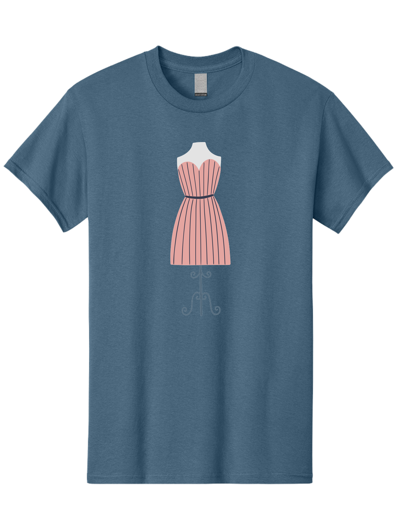 Pink-Striped-Dress Men'S Graphic Tee, 100% Cotton, Comfortable Casual Summer Wear, Machine Washable, Sweetheart Neckline Dress, Knee Length Dress, Striped Pattern, Vintage Style, Fashion Illustration, Womenswear, Designer Dress, Aac081