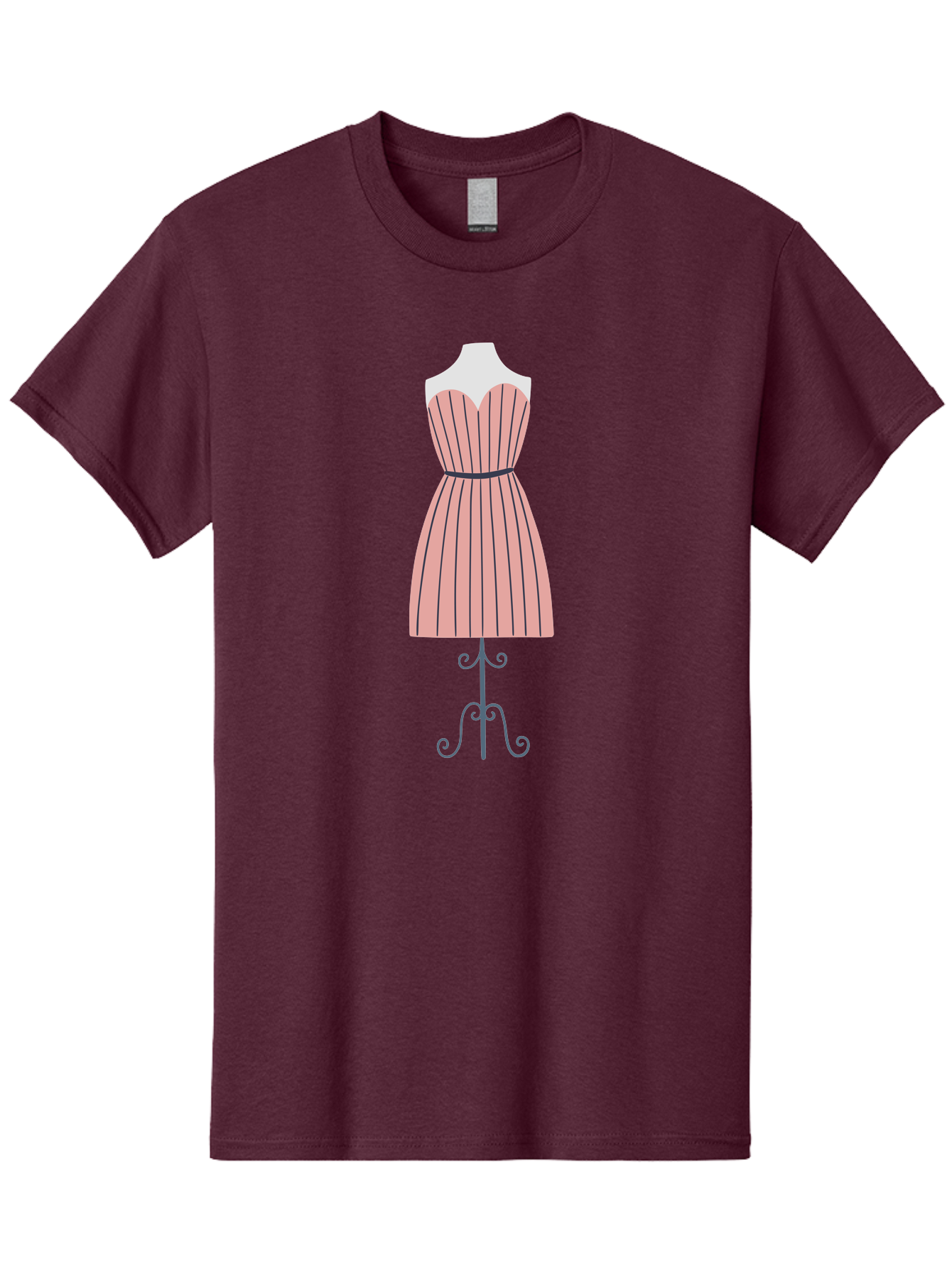 Pink-Striped-Dress Men'S Graphic Tee, 100% Cotton, Comfortable Casual Summer Wear, Machine Washable, Sweetheart Neckline Dress, Knee Length Dress, Striped Pattern, Vintage Style, Fashion Illustration, Womenswear, Designer Dress, Aac081