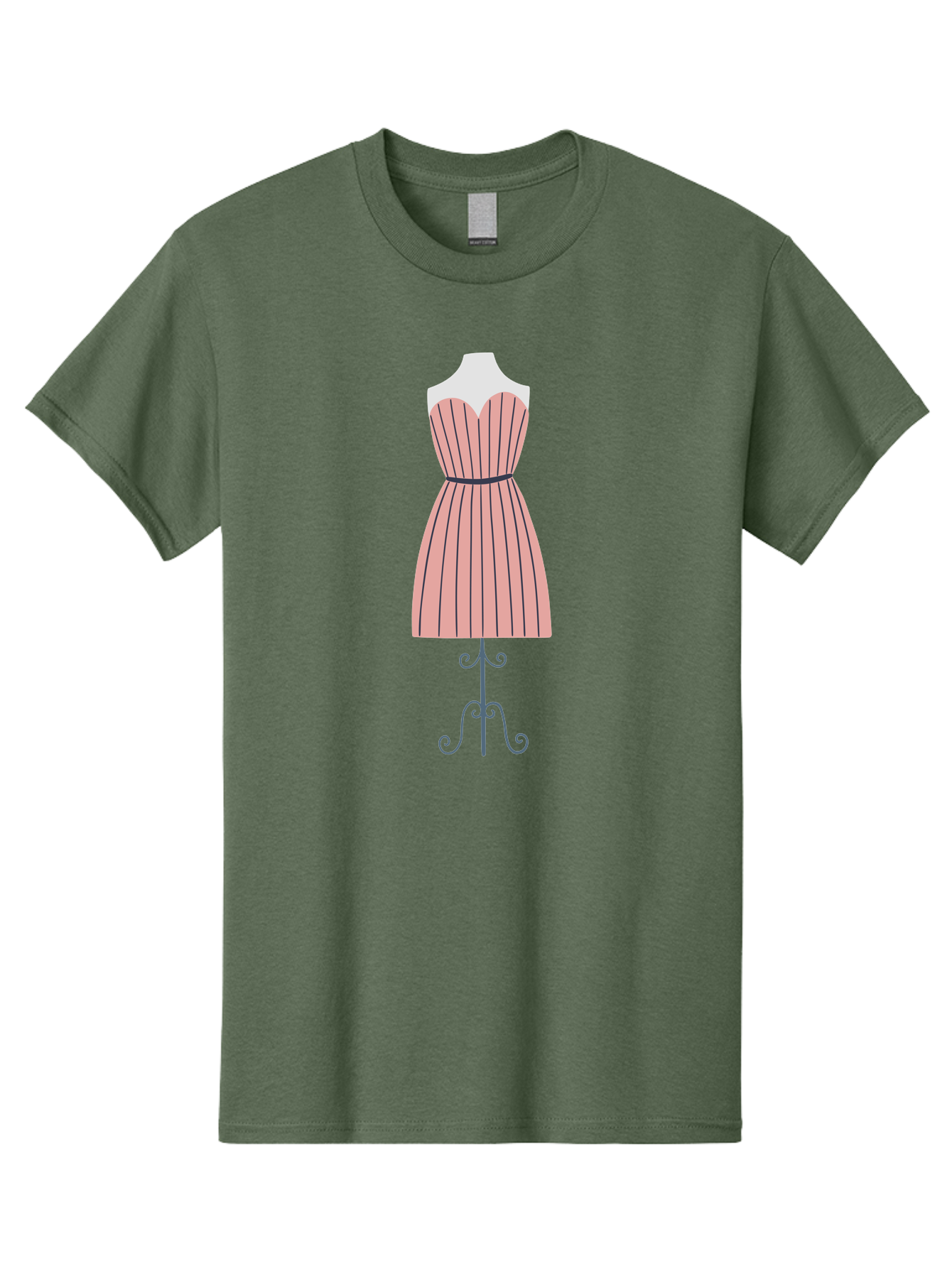 Pink-Striped-Dress Men'S Graphic Tee, 100% Cotton, Comfortable Casual Summer Wear, Machine Washable, Sweetheart Neckline Dress, Knee Length Dress, Striped Pattern, Vintage Style, Fashion Illustration, Womenswear, Designer Dress, Aac081