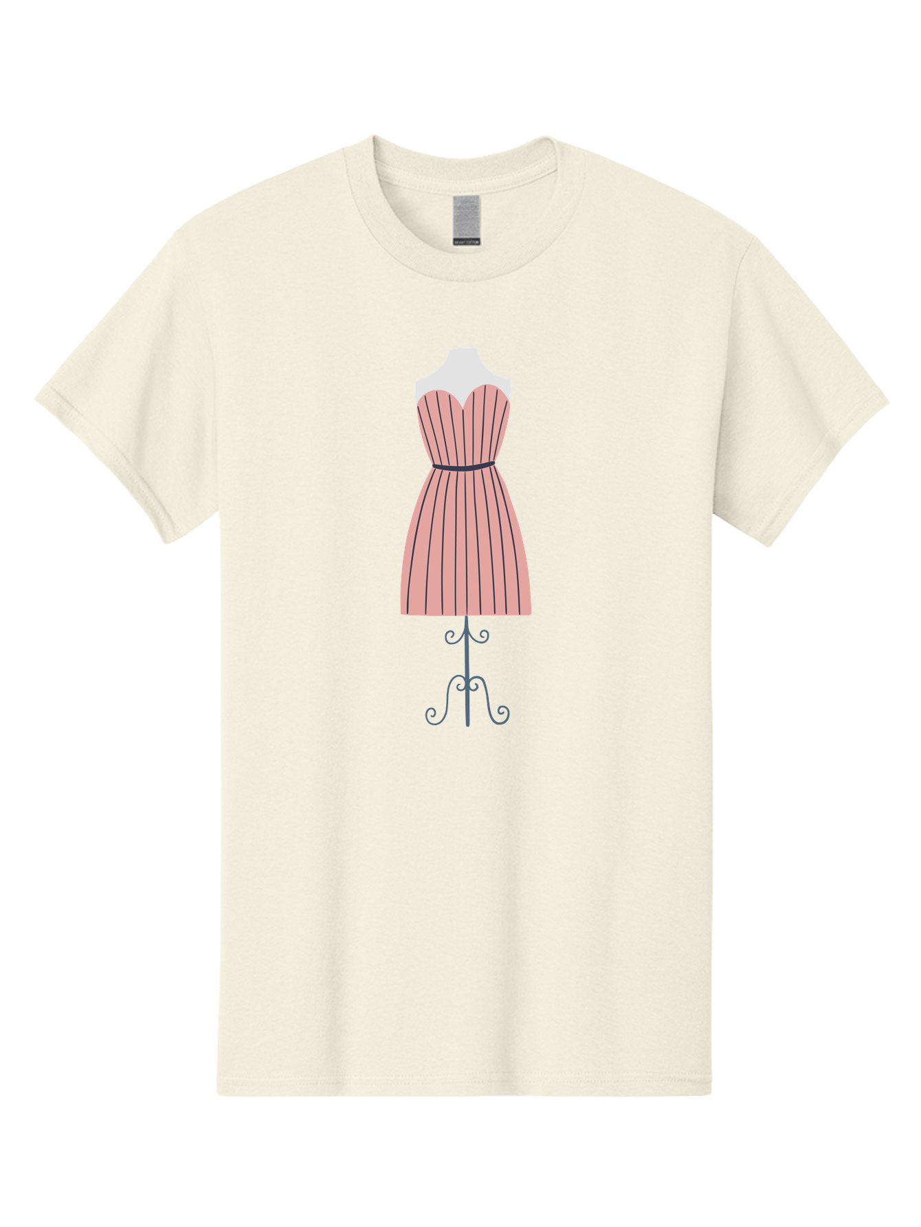 Pink-Striped-Dress Men'S Graphic Tee, 100% Cotton, Comfortable Casual Summer Wear, Machine Washable, Sweetheart Neckline Dress, Knee Length Dress, Striped Pattern, Vintage Style, Fashion Illustration, Womenswear, Designer Dress, Aac081