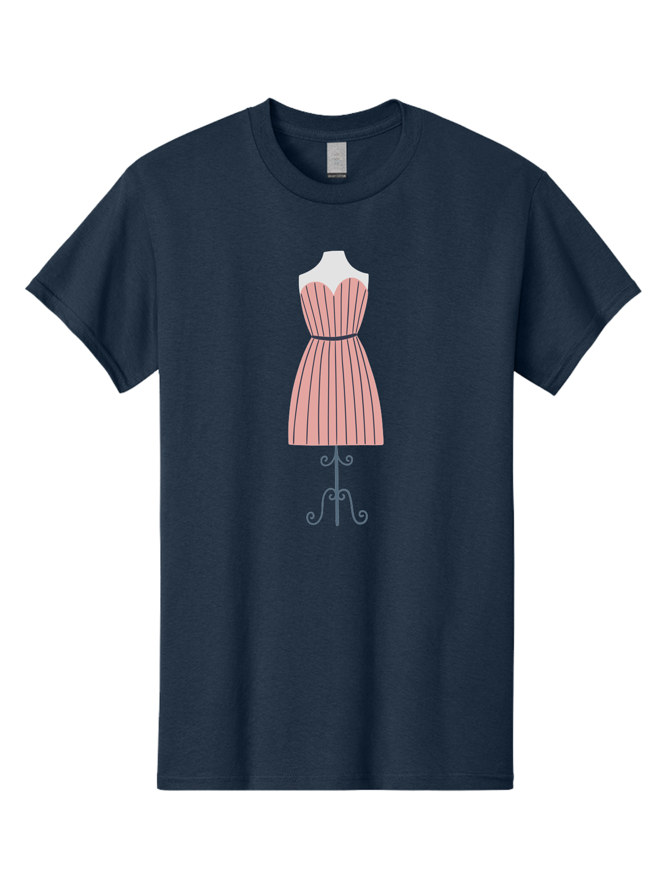 Pink-Striped-Dress Men'S Graphic Tee, 100% Cotton, Comfortable Casual Summer Wear, Machine Washable, Sweetheart Neckline Dress, Knee Length Dress, Striped Pattern, Vintage Style, Fashion Illustration, Womenswear, Designer Dress, Aac081