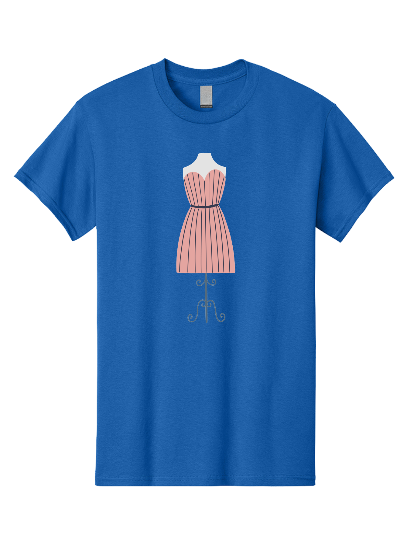 Pink-Striped-Dress Men'S Graphic Tee, 100% Cotton, Comfortable Casual Summer Wear, Machine Washable, Sweetheart Neckline Dress, Knee Length Dress, Striped Pattern, Vintage Style, Fashion Illustration, Womenswear, Designer Dress, Aac081
