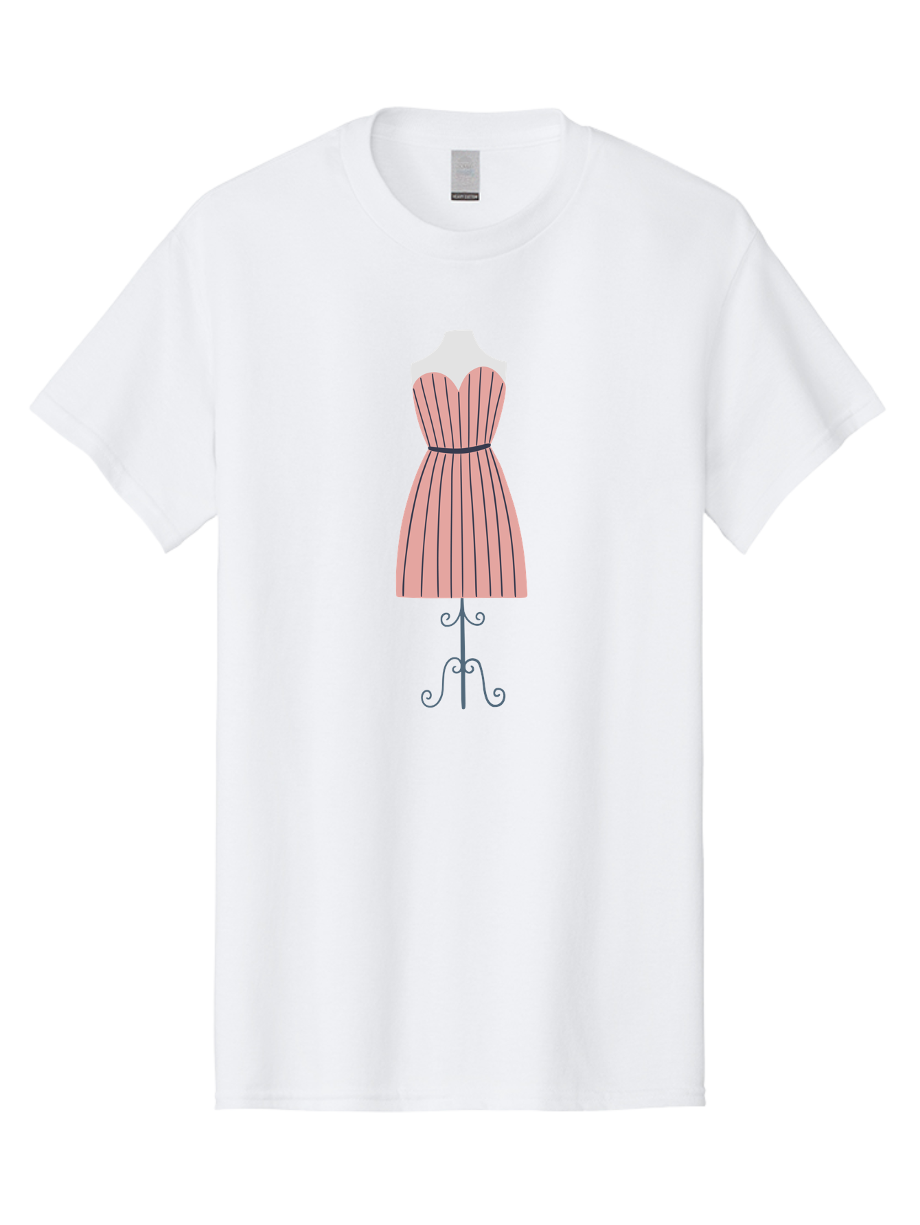 Pink-Striped-Dress Men'S Graphic Tee, 100% Cotton, Comfortable Casual Summer Wear, Machine Washable, Sweetheart Neckline Dress, Knee Length Dress, Striped Pattern, Vintage Style, Fashion Illustration, Womenswear, Designer Dress, Aac081