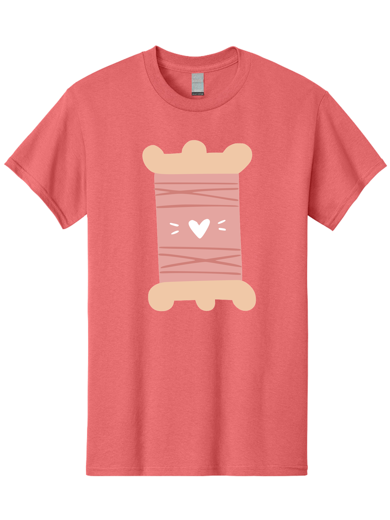 Pink-Thread-Spool-With-Heart Men'S Graphic Tee, 100% Cotton, Comfortable Casual Summer Wear, Machine Washable, Pink Thread Spool, White Heart, Sewing Supplies, Crafting, Diy, Hobby, Embroidery Thread, Pastel Colors, Cute Design, Cartoon Style Aac084