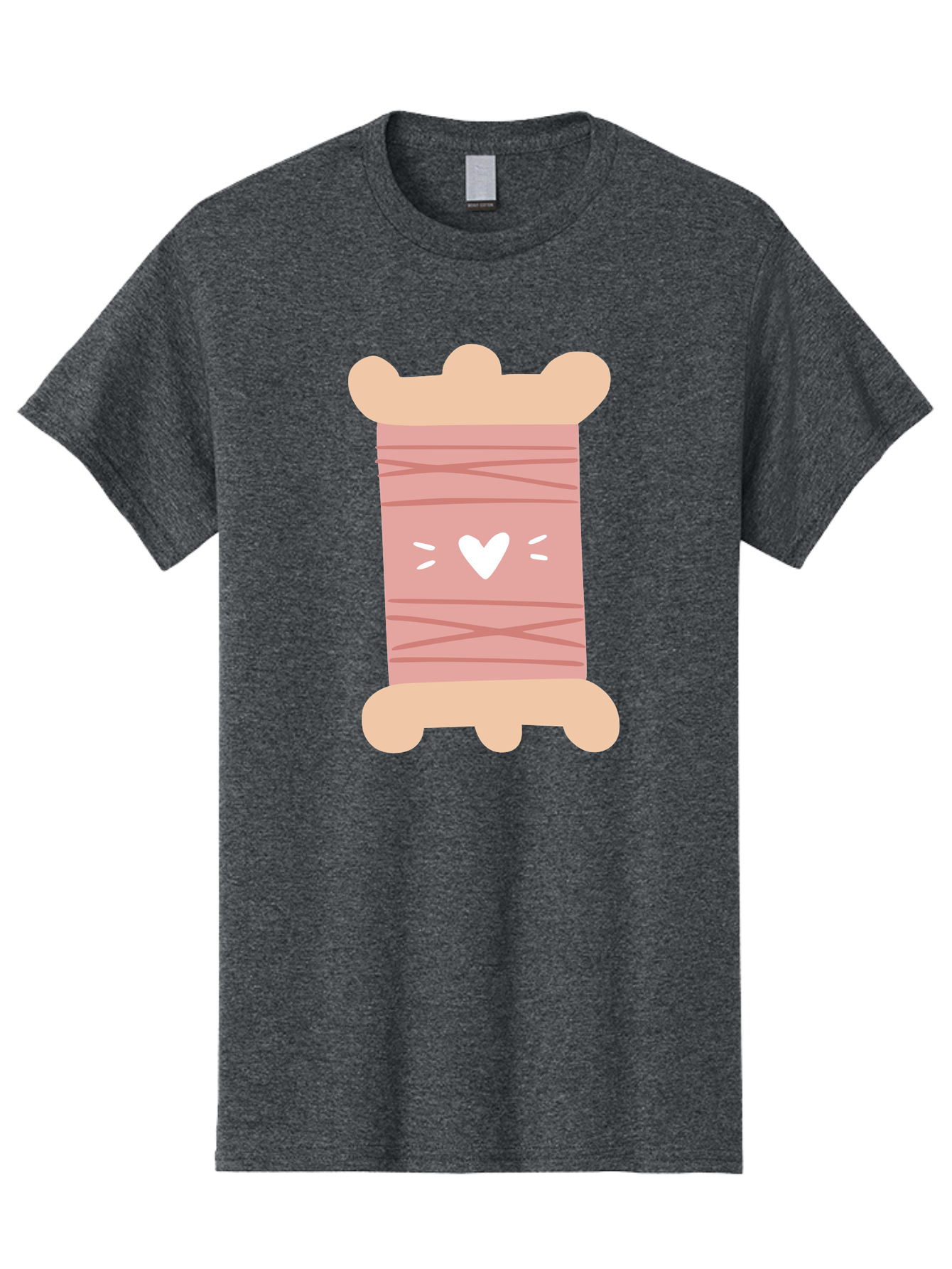 Pink-Thread-Spool-With-Heart Men'S Graphic Tee, 100% Cotton, Comfortable Casual Summer Wear, Machine Washable, Pink Thread Spool, White Heart, Sewing Supplies, Crafting, Diy, Hobby, Embroidery Thread, Pastel Colors, Cute Design, Cartoon Style Aac084