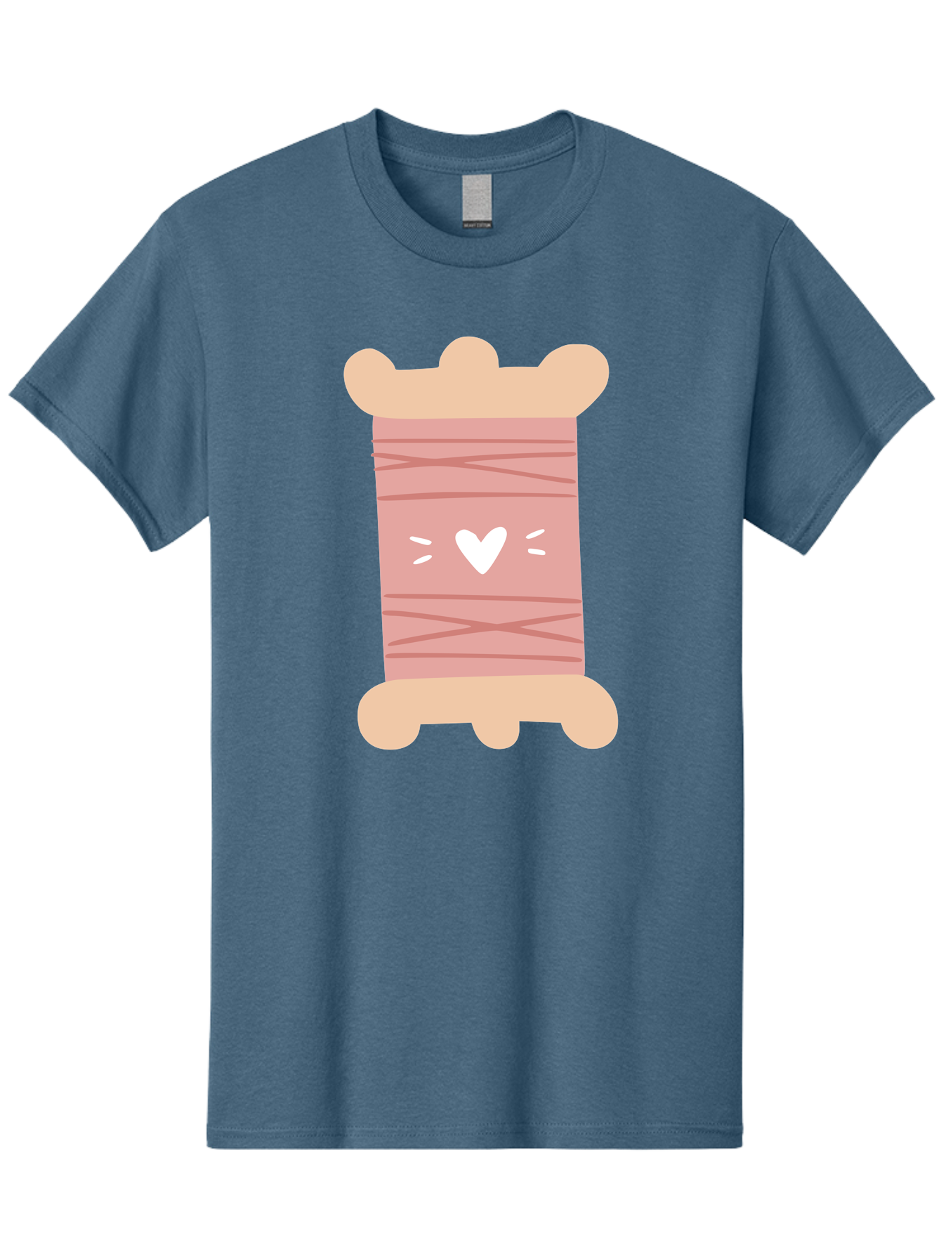 Pink-Thread-Spool-With-Heart Men'S Graphic Tee, 100% Cotton, Comfortable Casual Summer Wear, Machine Washable, Pink Thread Spool, White Heart, Sewing Supplies, Crafting, Diy, Hobby, Embroidery Thread, Pastel Colors, Cute Design, Cartoon Style Aac084