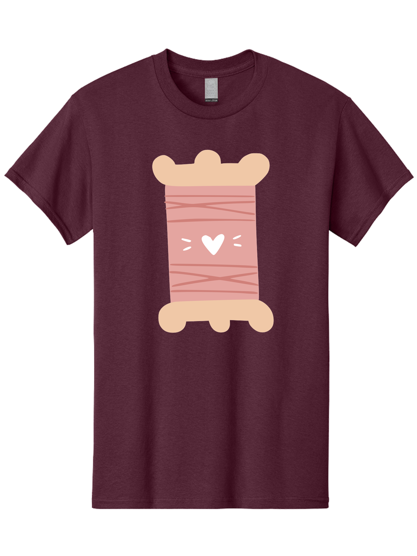 Pink-Thread-Spool-With-Heart Men'S Graphic Tee, 100% Cotton, Comfortable Casual Summer Wear, Machine Washable, Pink Thread Spool, White Heart, Sewing Supplies, Crafting, Diy, Hobby, Embroidery Thread, Pastel Colors, Cute Design, Cartoon Style Aac084