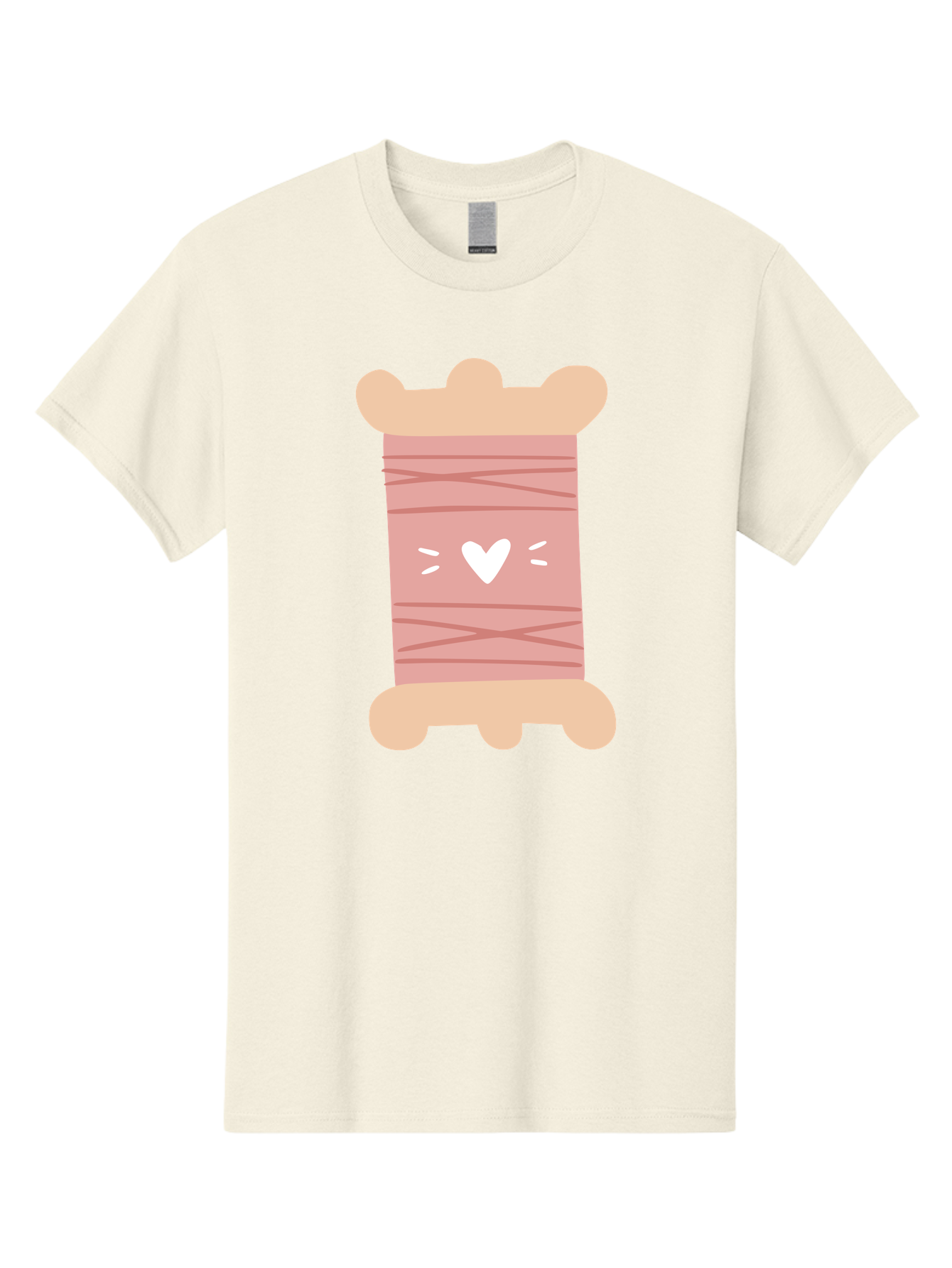 Pink-Thread-Spool-With-Heart Men'S Graphic Tee, 100% Cotton, Comfortable Casual Summer Wear, Machine Washable, Pink Thread Spool, White Heart, Sewing Supplies, Crafting, Diy, Hobby, Embroidery Thread, Pastel Colors, Cute Design, Cartoon Style Aac084