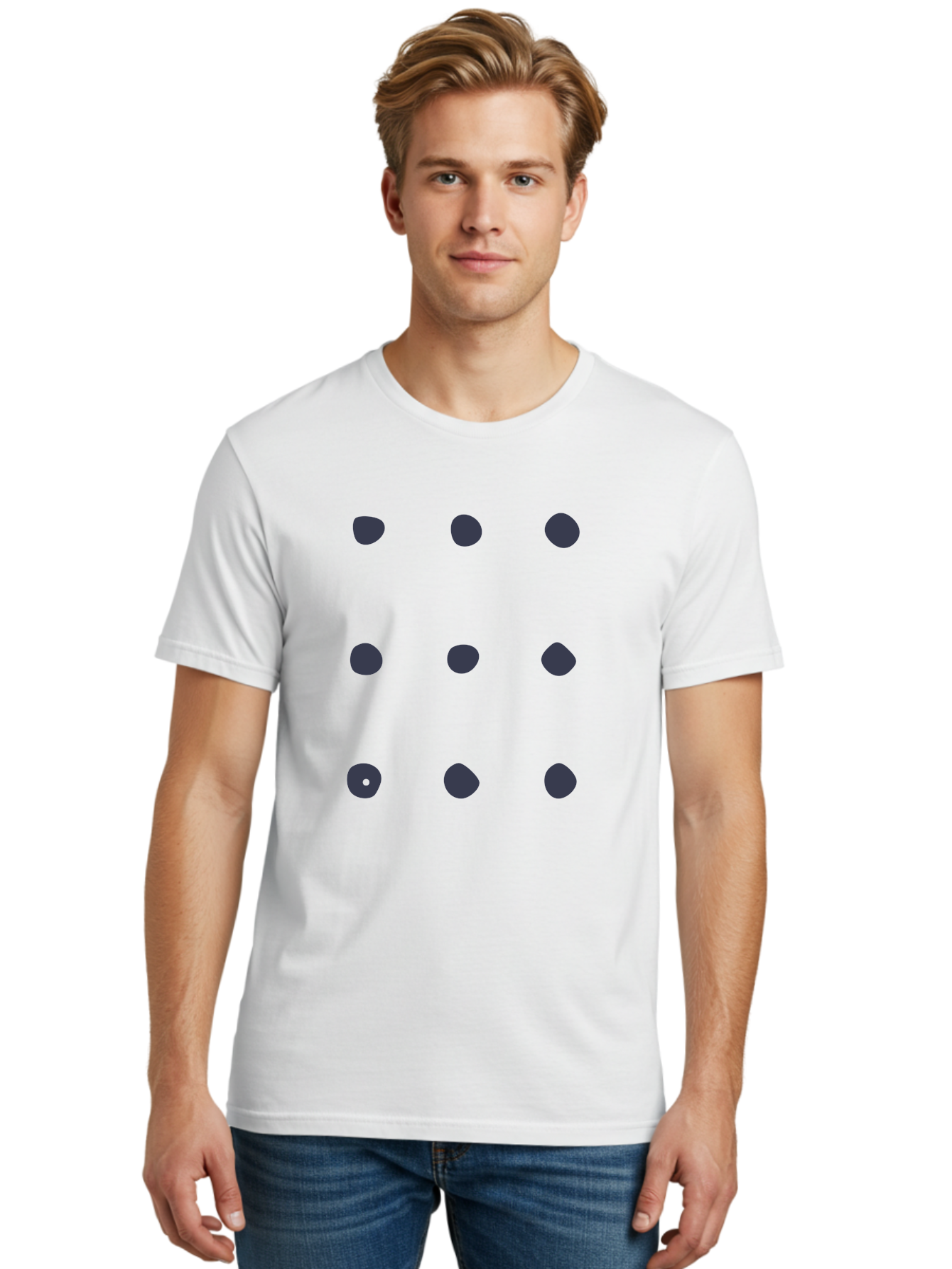 Polka-Dot-Pattern Men'S Graphic Tee, 100% Cotton, Comfortable Casual Summer Wear, Machine Washable, Polka Dot Pattern, Geometric Design, Minimalist Style, Simple Shapes, Dark Gray Dots Irregular Edges, Varied Dot Sizes, Creative Wallpaper, Aac086