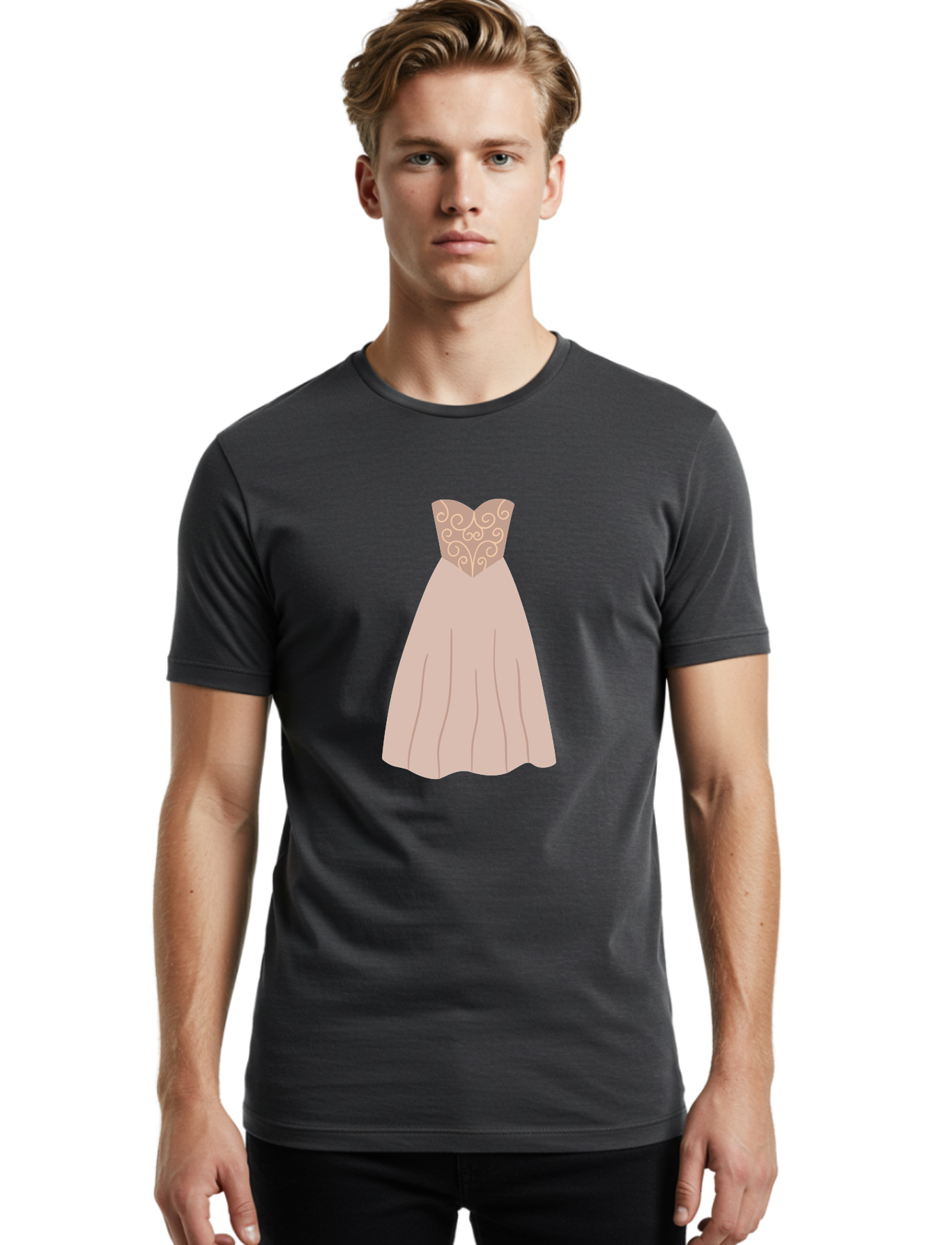 Prom-Dress Men'S Graphic Tee, 100% Cotton, Comfortable Casual Summer Wear, Machine Washable, Formal Evening Gown, Sweetheart Neckline, Strapless Dress, Flowing Skirt, Elegant Design, Beige Color, Vintage Style, Wedding Dress, Luxury Fashion, Aac087