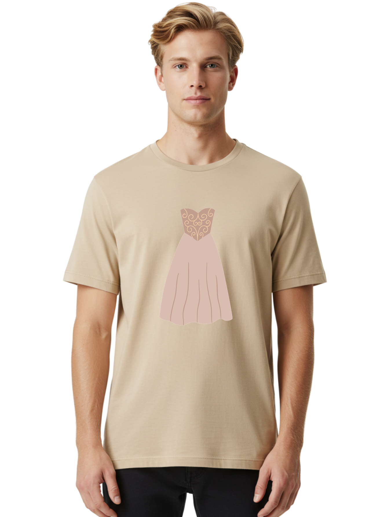 Prom-Dress Men'S Graphic Tee, 100% Cotton, Comfortable Casual Summer Wear, Machine Washable, Formal Evening Gown, Sweetheart Neckline, Strapless Dress, Flowing Skirt, Elegant Design, Beige Color, Vintage Style, Wedding Dress, Luxury Fashion, Aac087