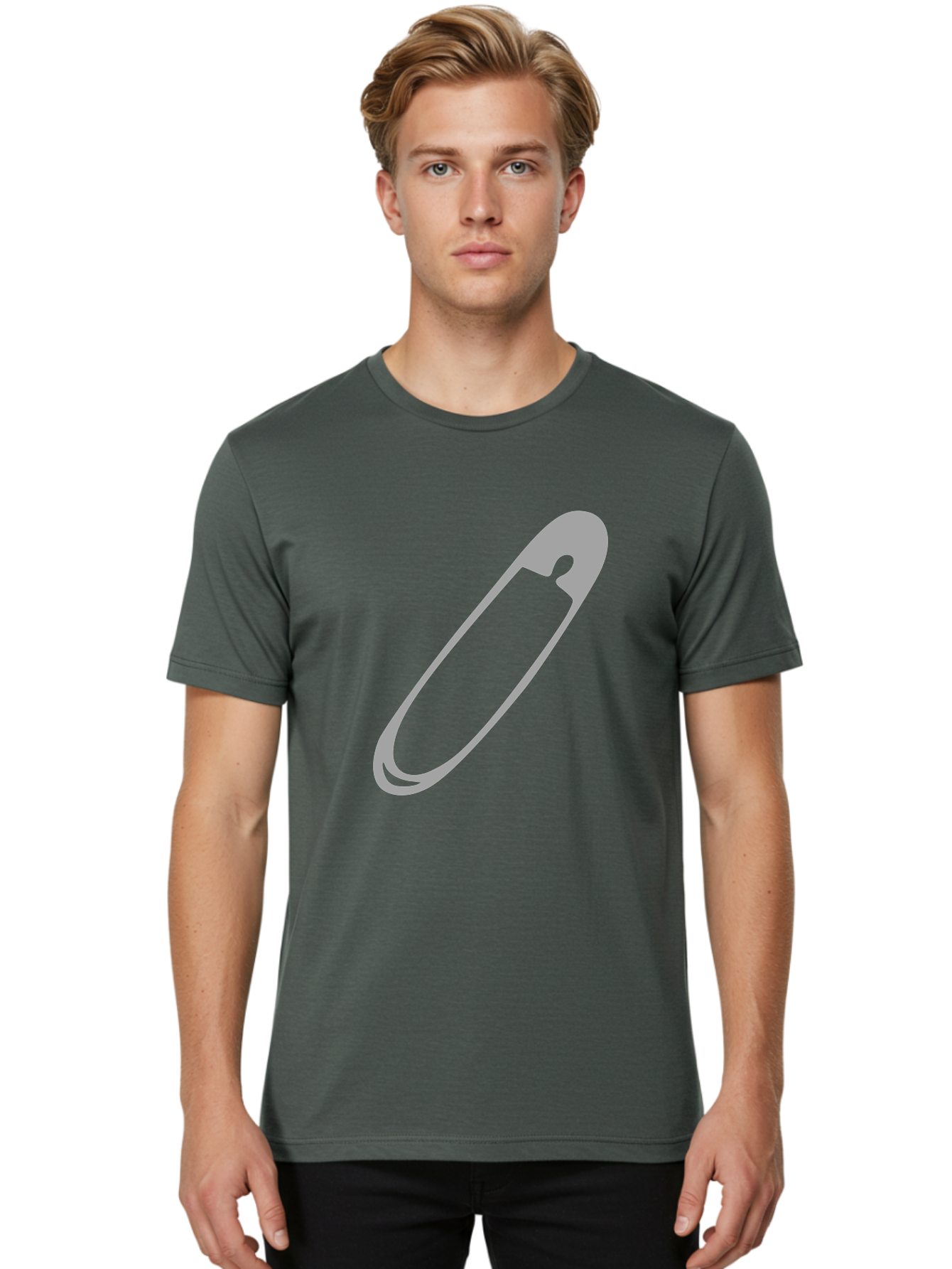Safety-Pin-1 Men'S Graphic Tee, 100% Cotton, Comfortable Casual Summer Wear, Machine Washable, Safety Pin, Gray Metal, Simple Design, Minimalist Style, Utility Icon, Fashion Accessory, Office Supply Aac094