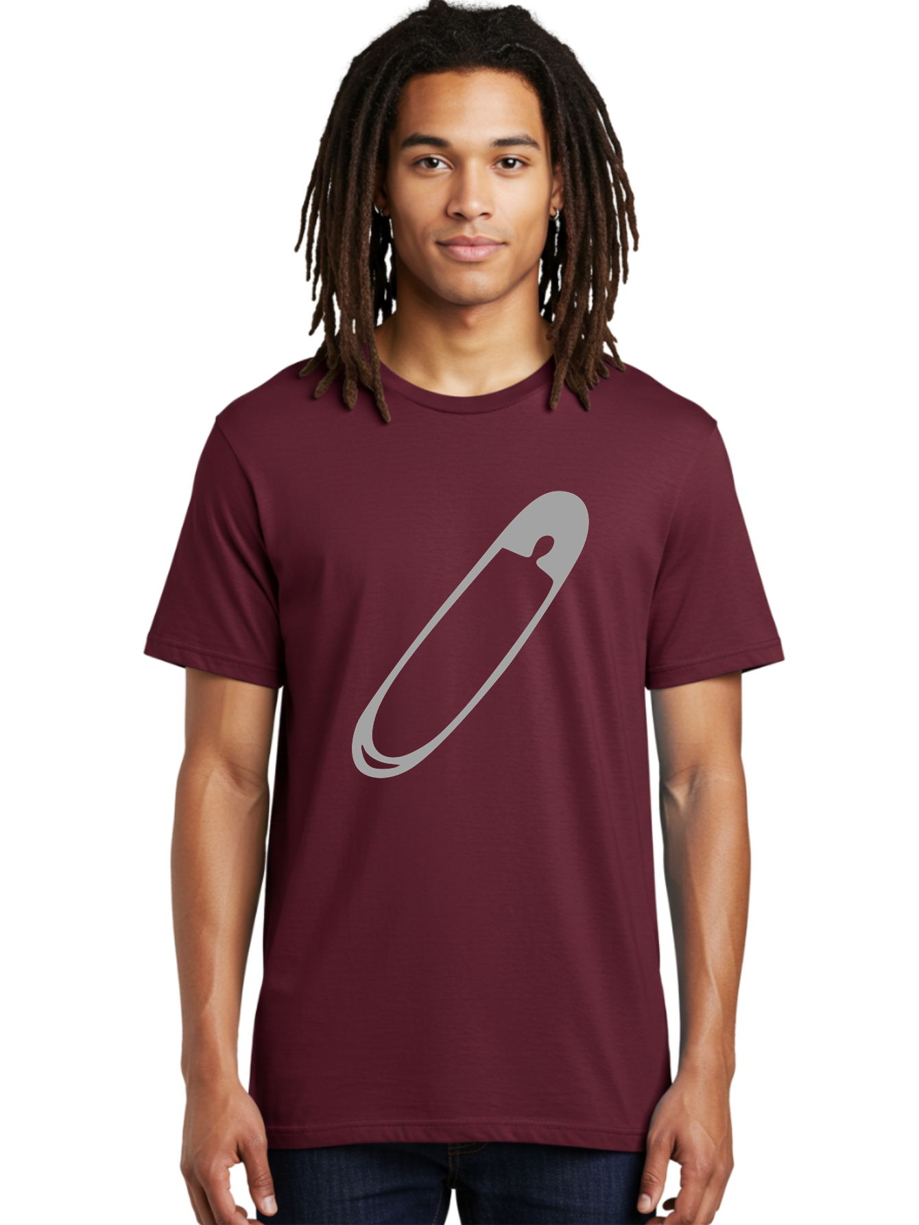 Safety-Pin-1 Men'S Graphic Tee, 100% Cotton, Comfortable Casual Summer Wear, Machine Washable, Safety Pin, Gray Metal, Simple Design, Minimalist Style, Utility Icon, Fashion Accessory, Office Supply Aac094