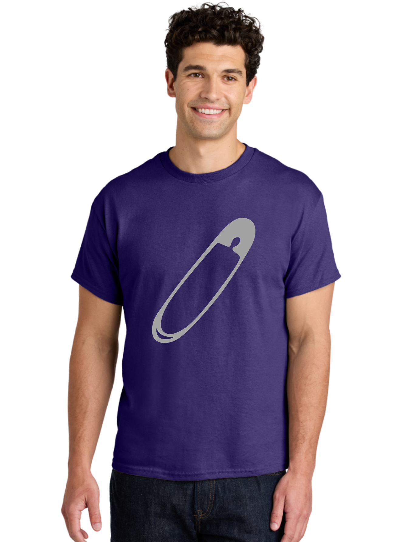 Safety-Pin-1 Men'S Graphic Tee, 100% Cotton, Comfortable Casual Summer Wear, Machine Washable, Safety Pin, Gray Metal, Simple Design, Minimalist Style, Utility Icon, Fashion Accessory, Office Supply Aac094